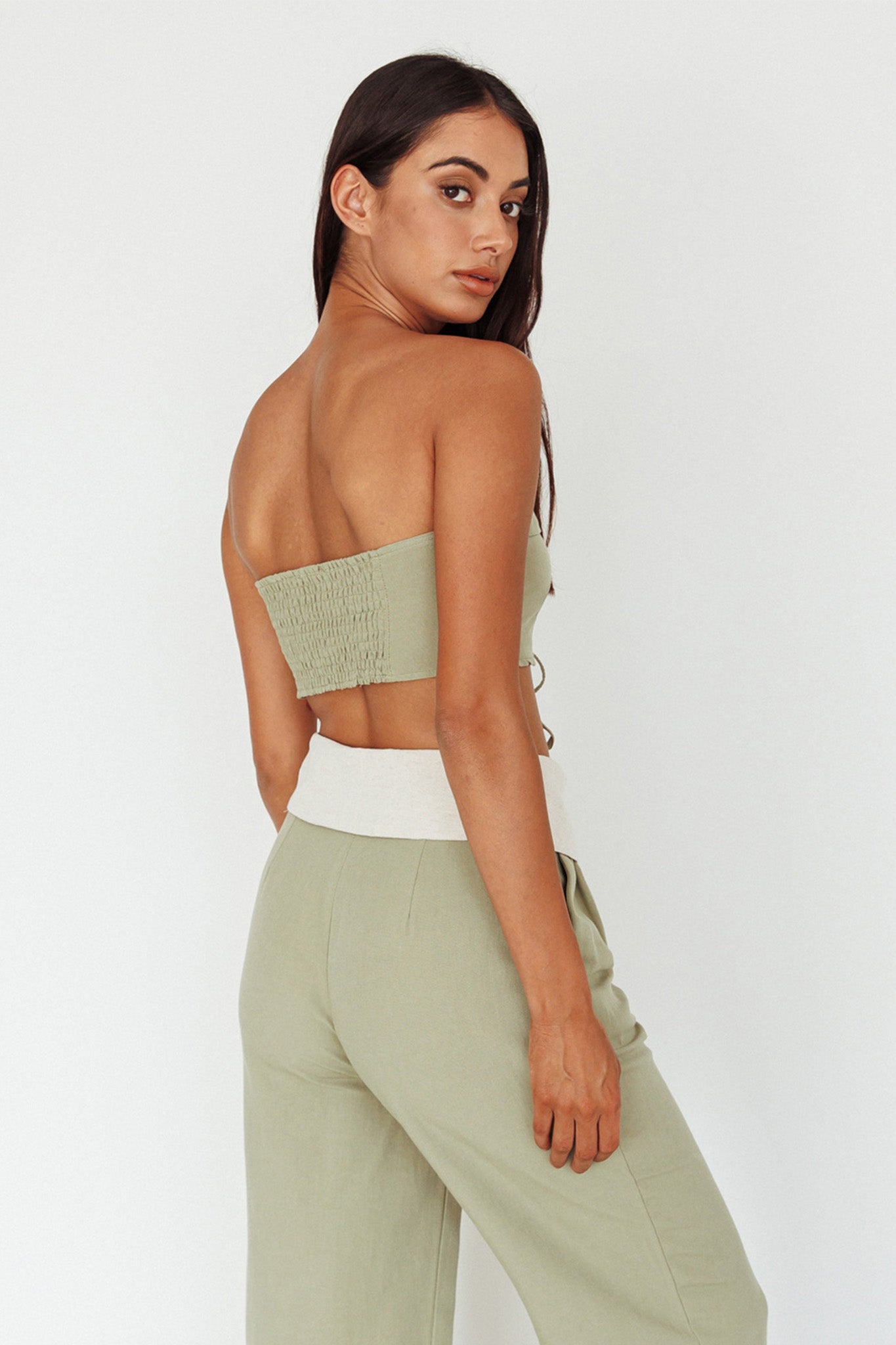 East Village Lace-Up Crop Top Sage by Selfie Leslie