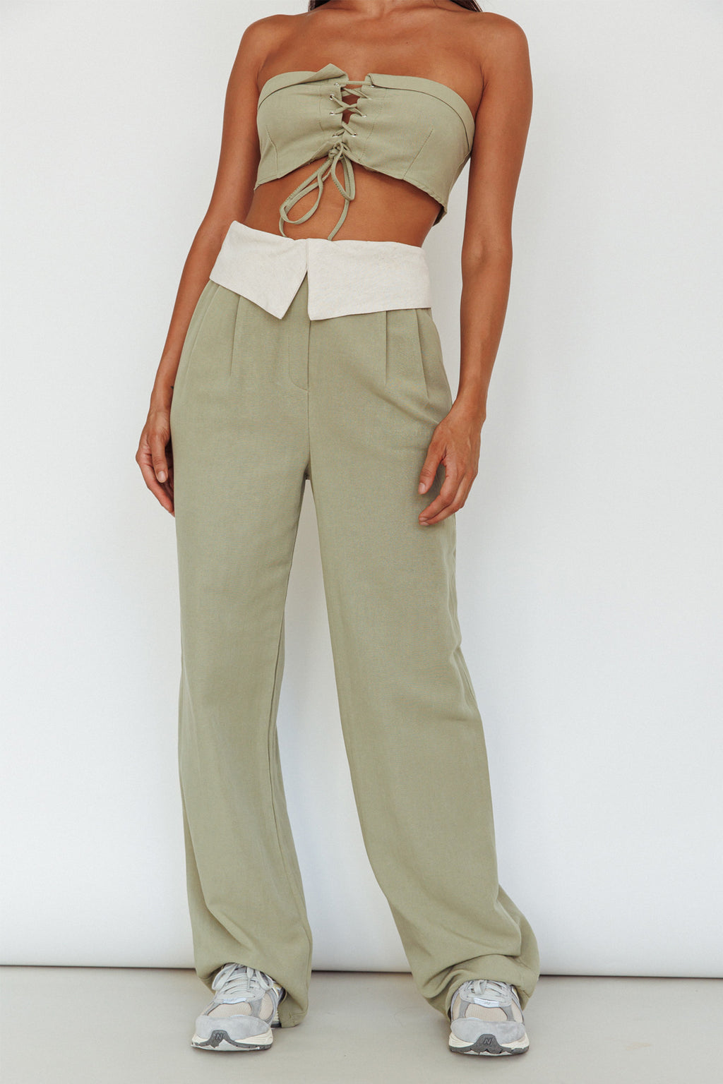 East Village Lace-Up Crop Top Sage by Selfie Leslie
