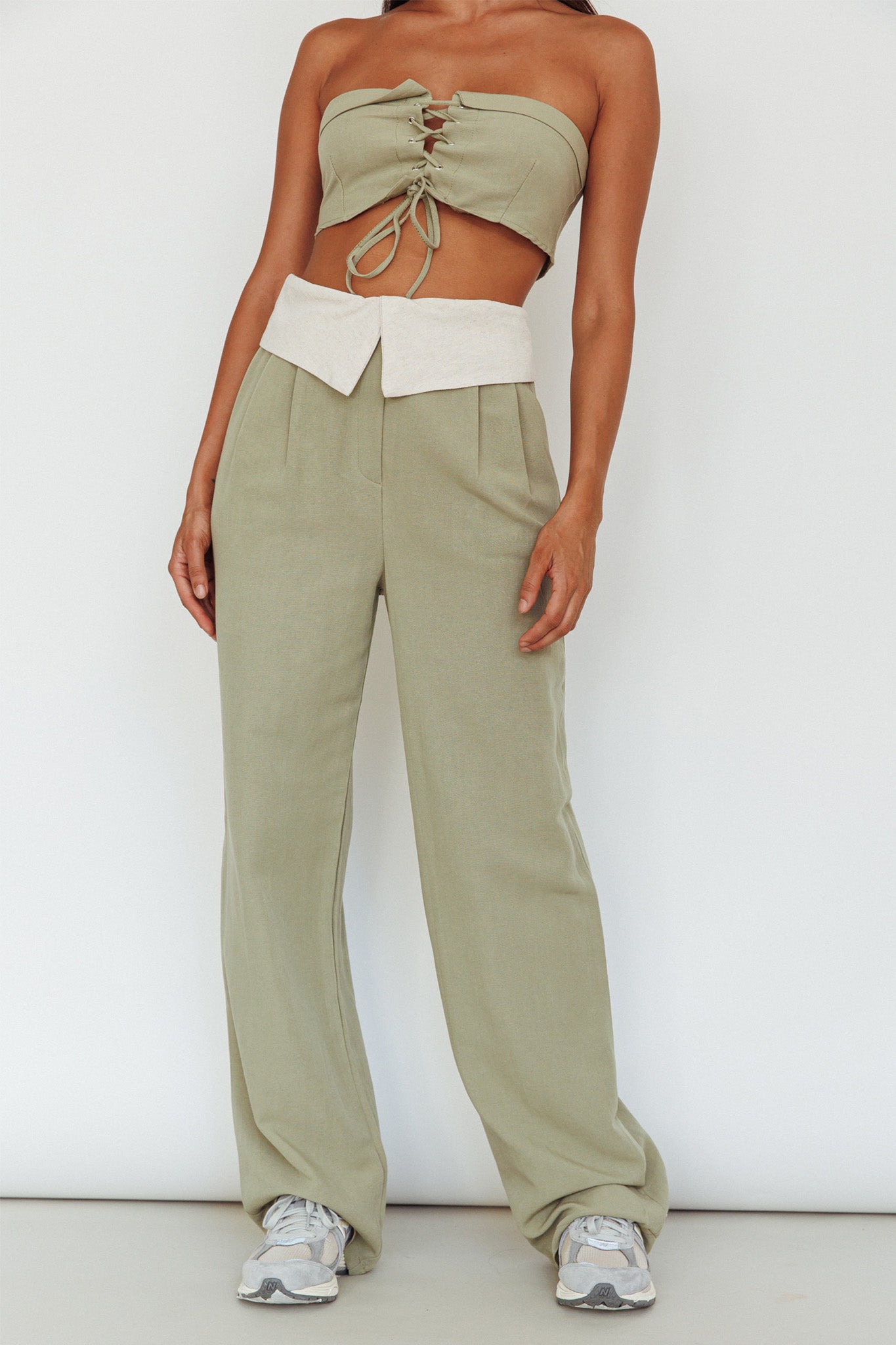 East Village Lace-Up Crop Top Sage by Selfie Leslie