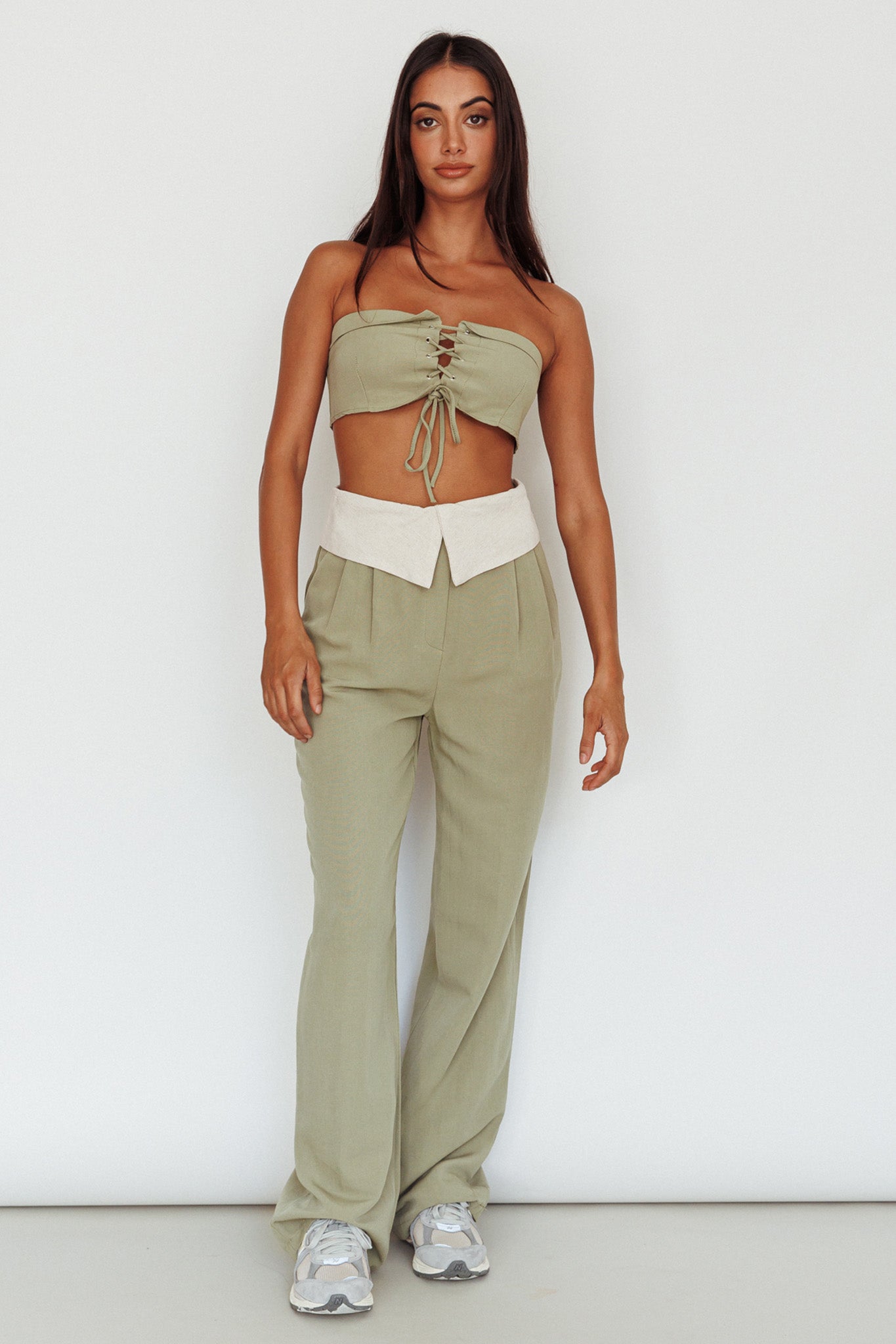 East Village Lace-Up Crop Top Sage by Selfie Leslie