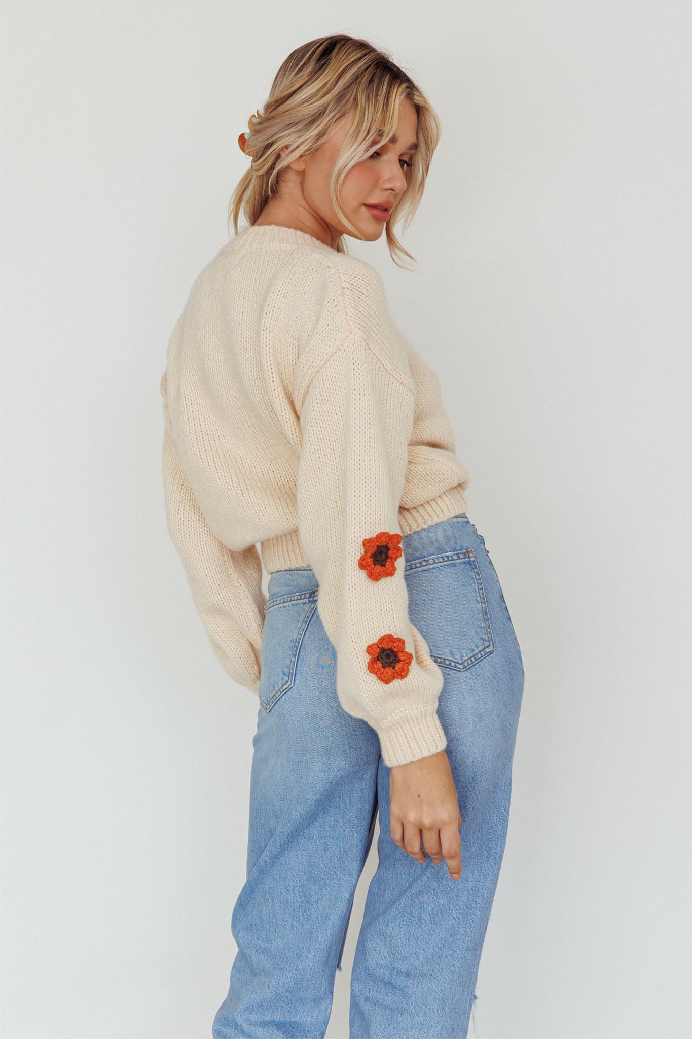 Lighthouse Flower Accent Sweater Cream by Selfie Leslie