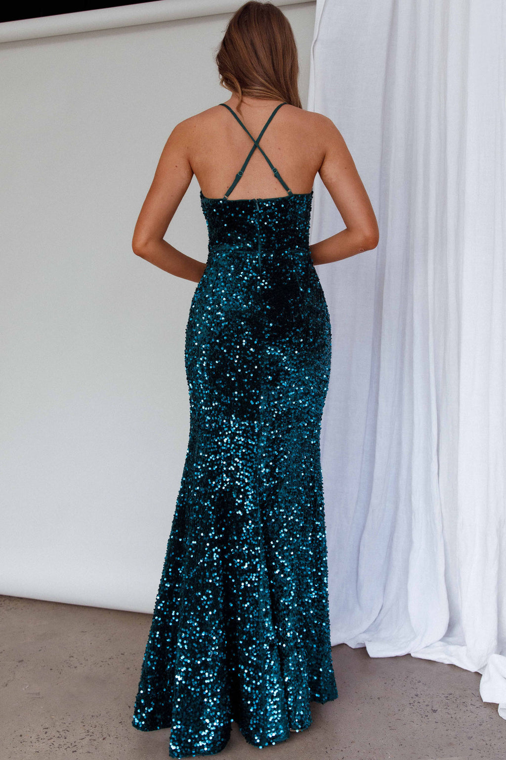 Bellerose Thigh Split Sequin Dress Emerald by Selfie Leslie