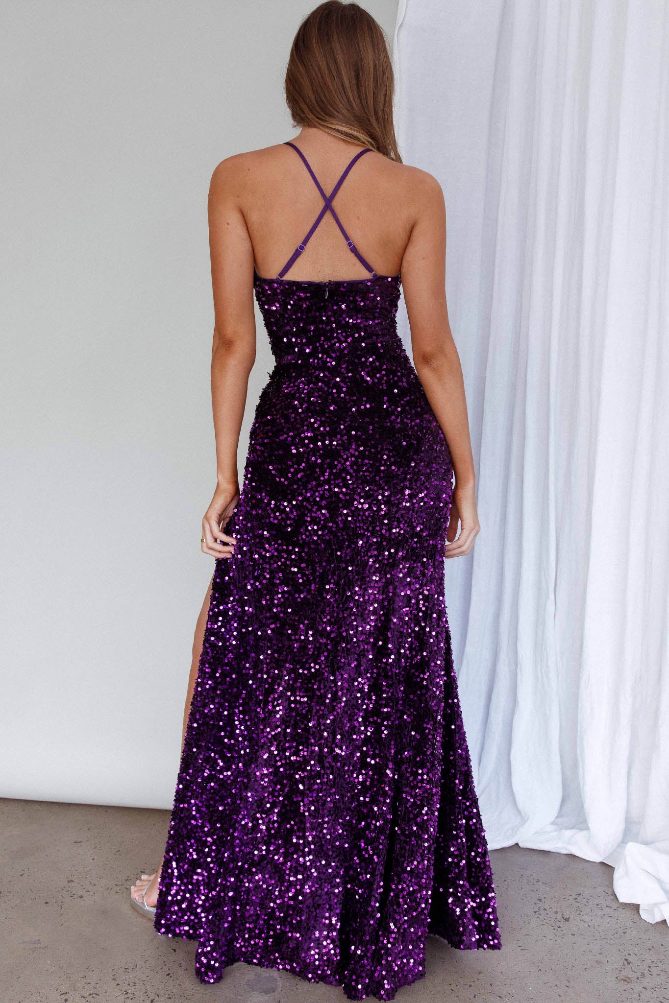 long glitter dress with split One-Shoulder Long Black Sequin Formal Gown Black / 6