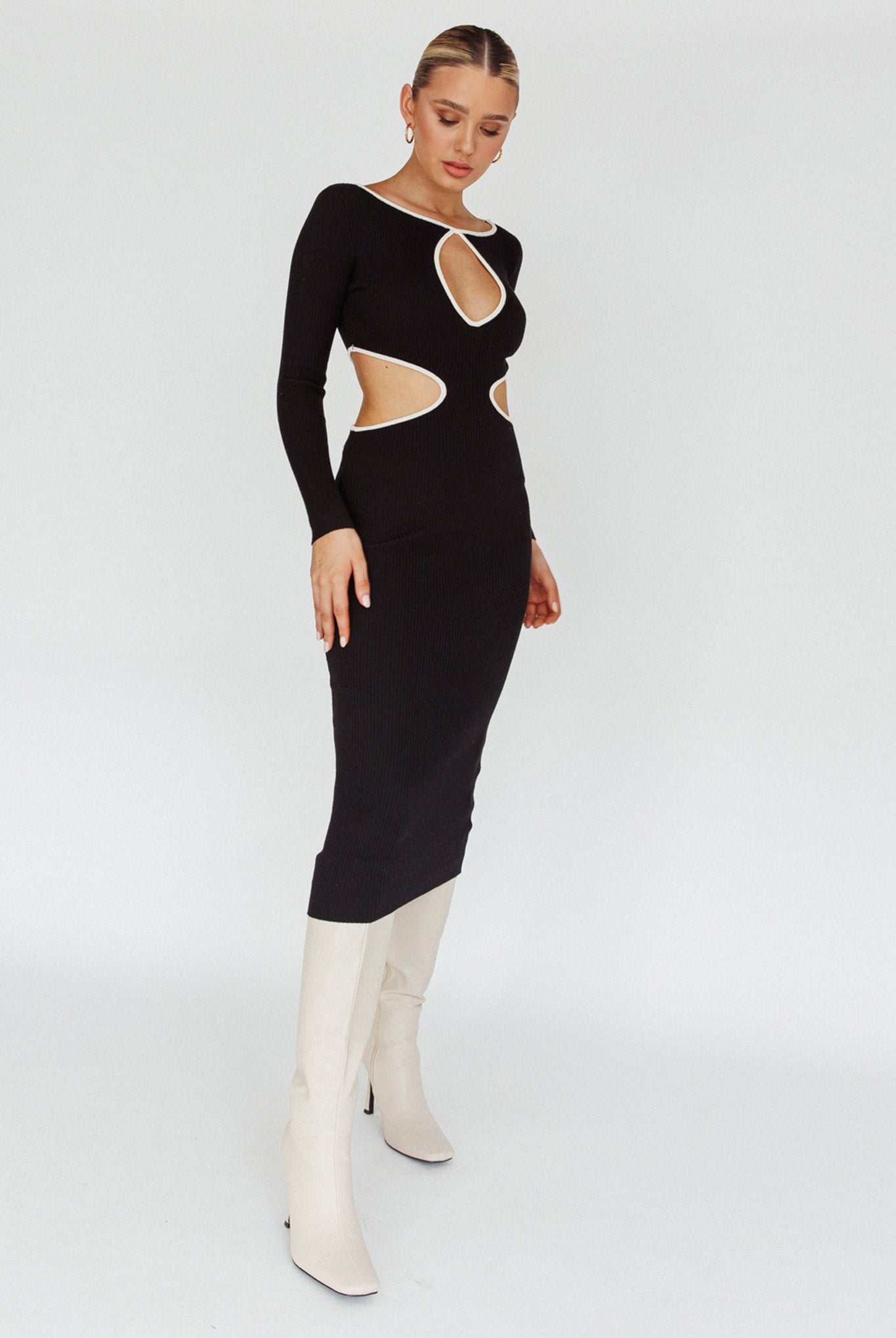 Jovie Keyhole Knit Midi Dress Black by Selfie Leslie