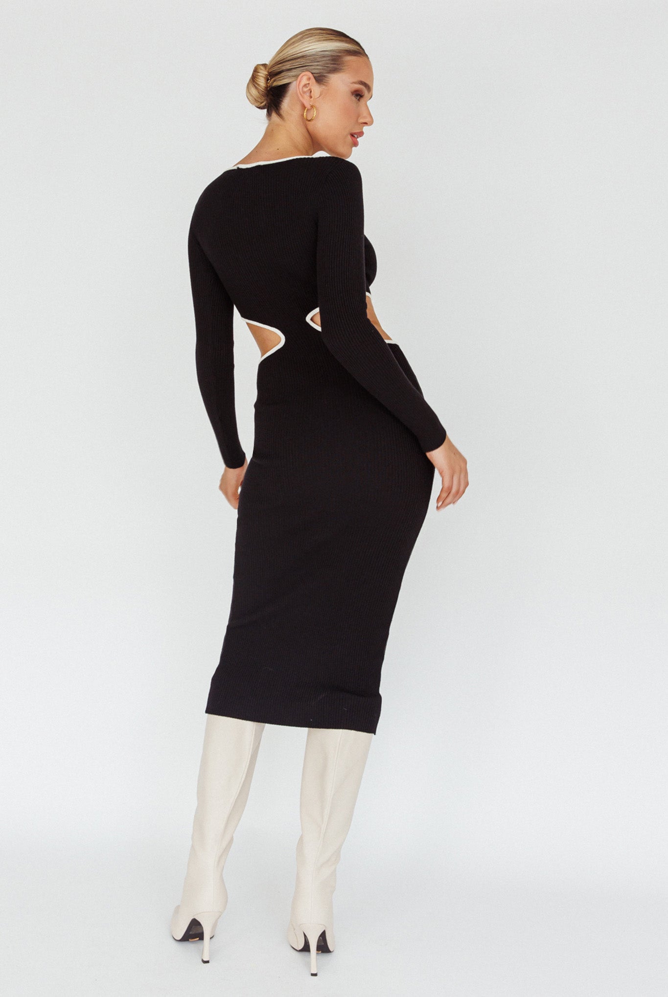 Jovie Keyhole Knit Midi Dress Black by Selfie Leslie
