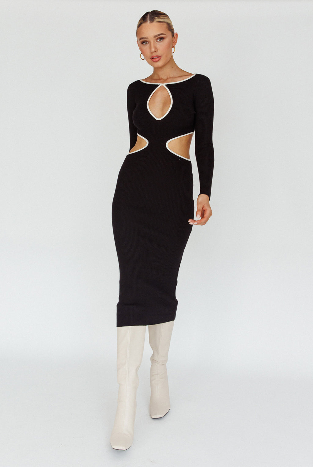 Jovie Keyhole Knit Midi Dress Black by Selfie Leslie