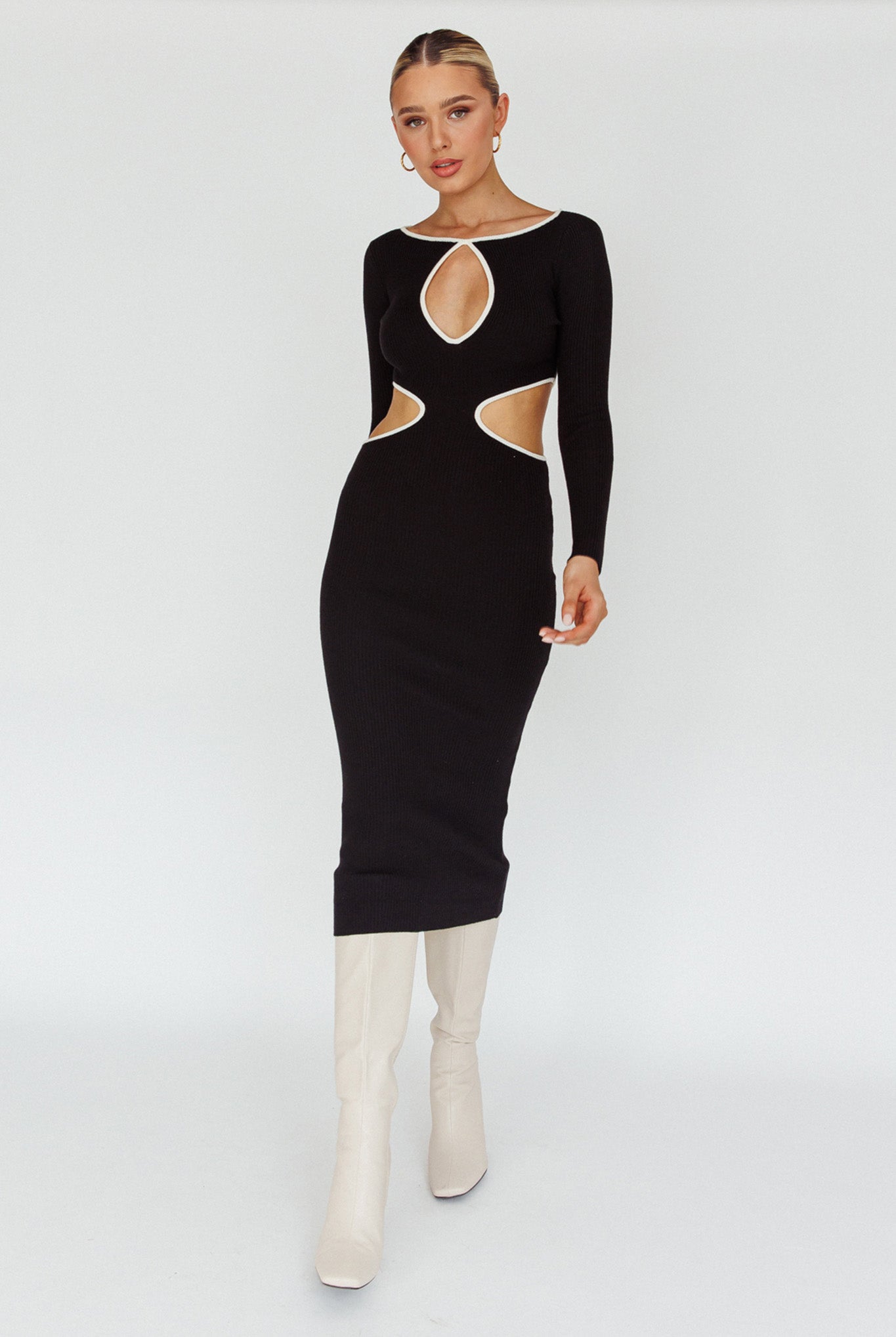 Jovie Keyhole Knit Midi Dress Black by Selfie Leslie