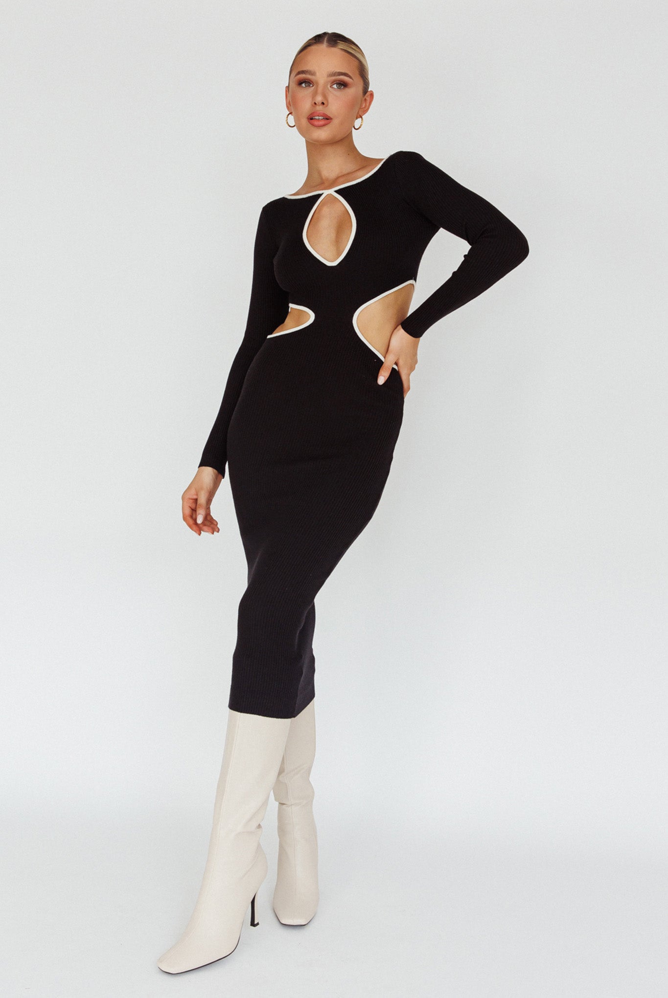 Jovie Keyhole Knit Midi Dress Black by Selfie Leslie