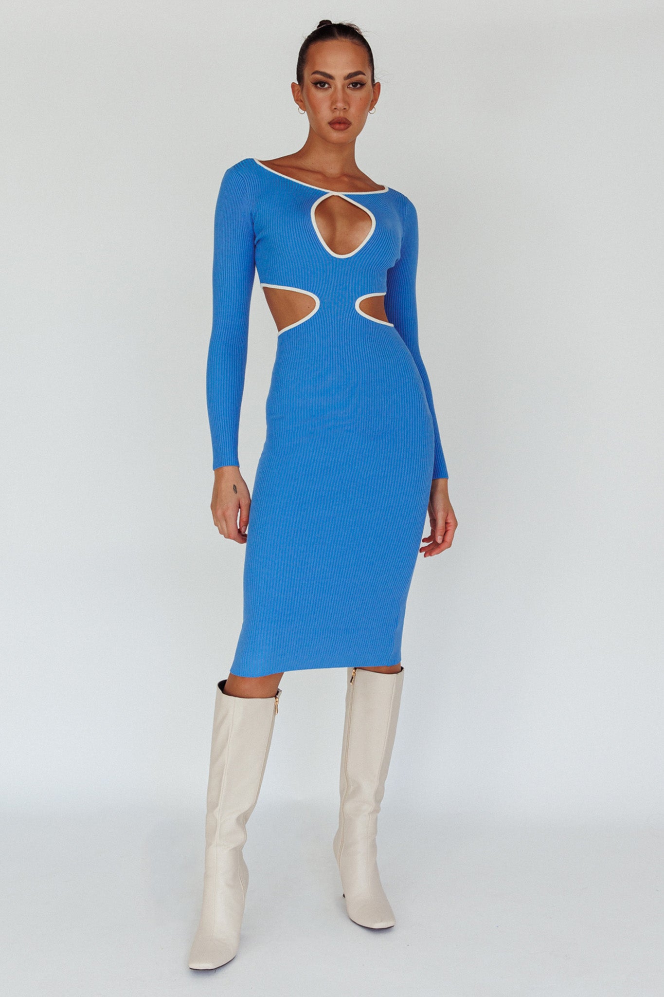 Jovie Keyhole Knit Midi Dress Blue by Selfie Leslie