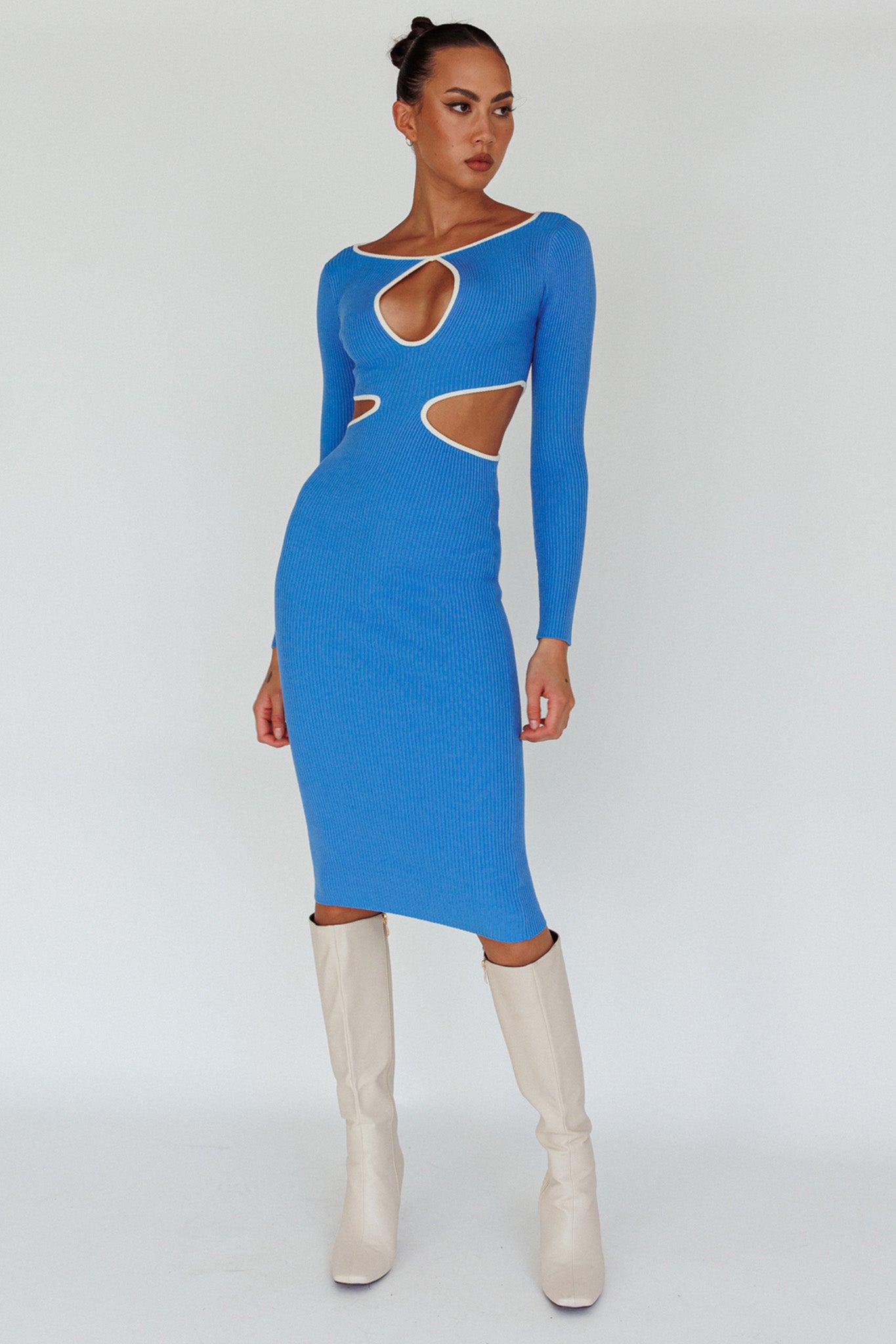 Jovie Keyhole Knit Midi Dress Blue by Selfie Leslie