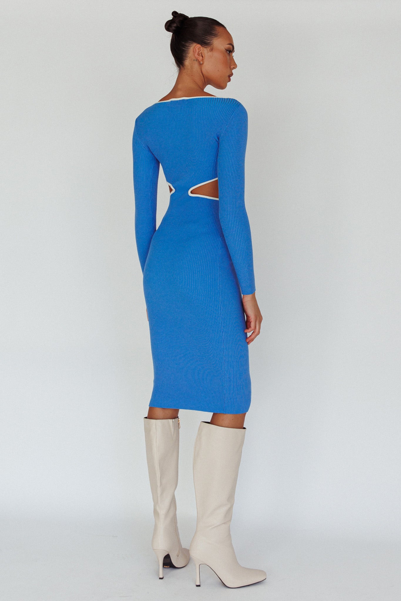 Jovie Keyhole Knit Midi Dress Blue by Selfie Leslie