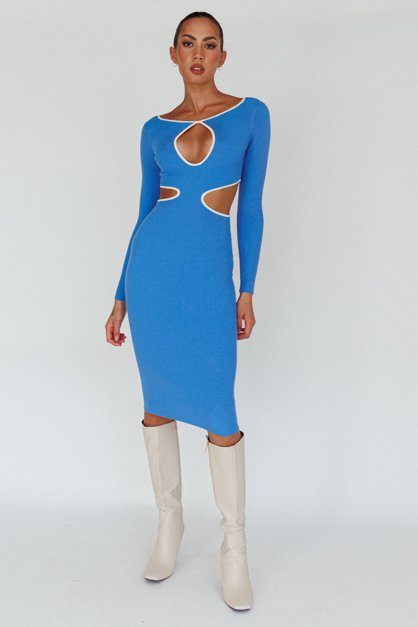 Jovie Keyhole Knit Midi Dress Blue by Selfie Leslie