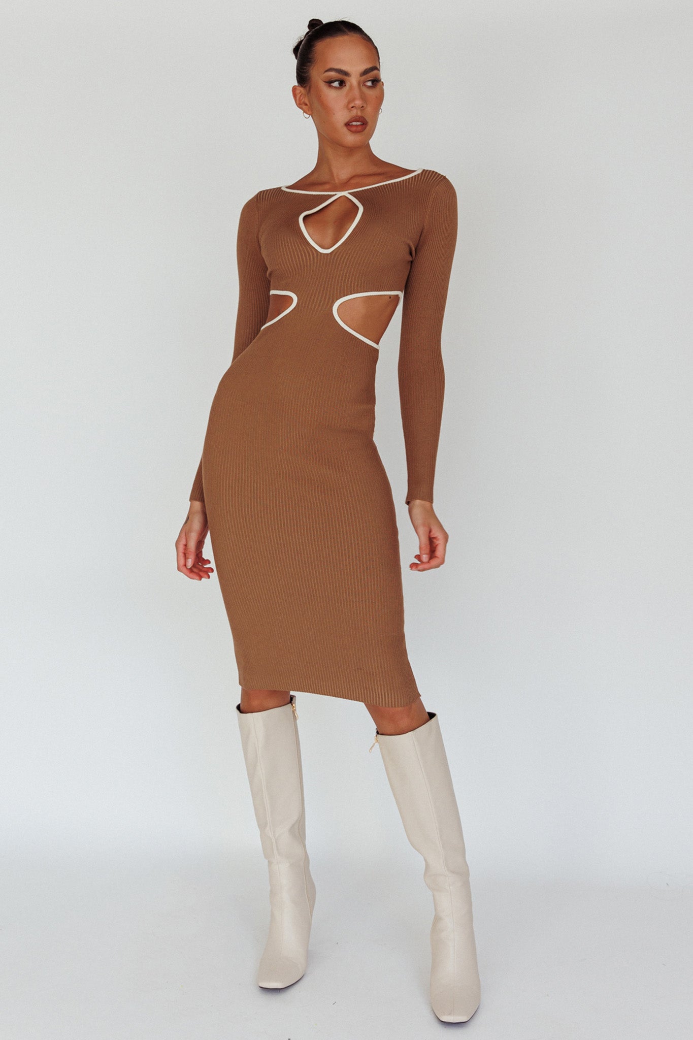 Jovie Keyhole Knit Midi Dress Mocha Jovie Keyhole Knit Midi Dress Mocha