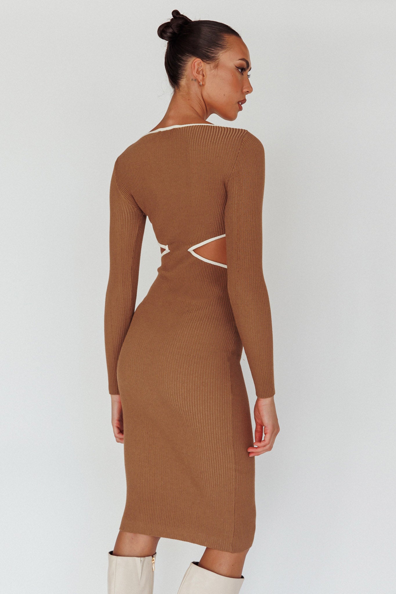 Jovie Keyhole Knit Midi Dress Mocha by Selfie Leslie