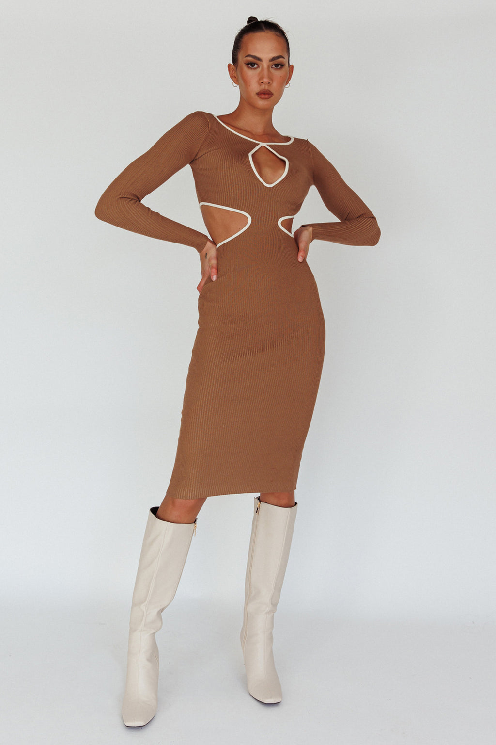 Jovie Keyhole Knit Midi Dress Mocha by Selfie Leslie