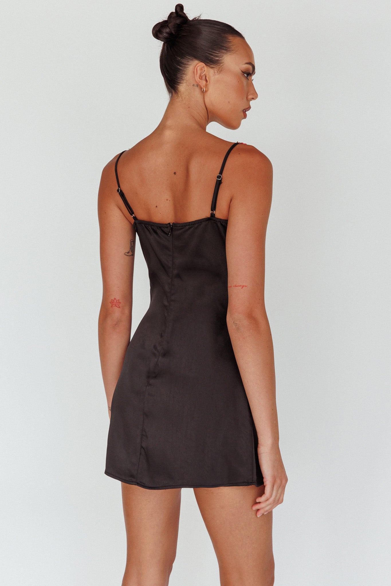 Izolda Floral Applique Mini Dress Black by Selfie Leslie