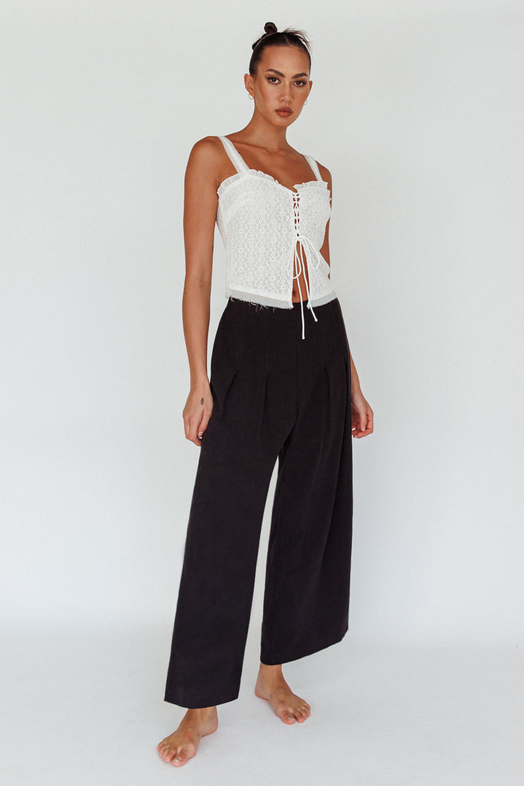 Backstage Pleated Wide Leg Pants Black by Selfie Leslie