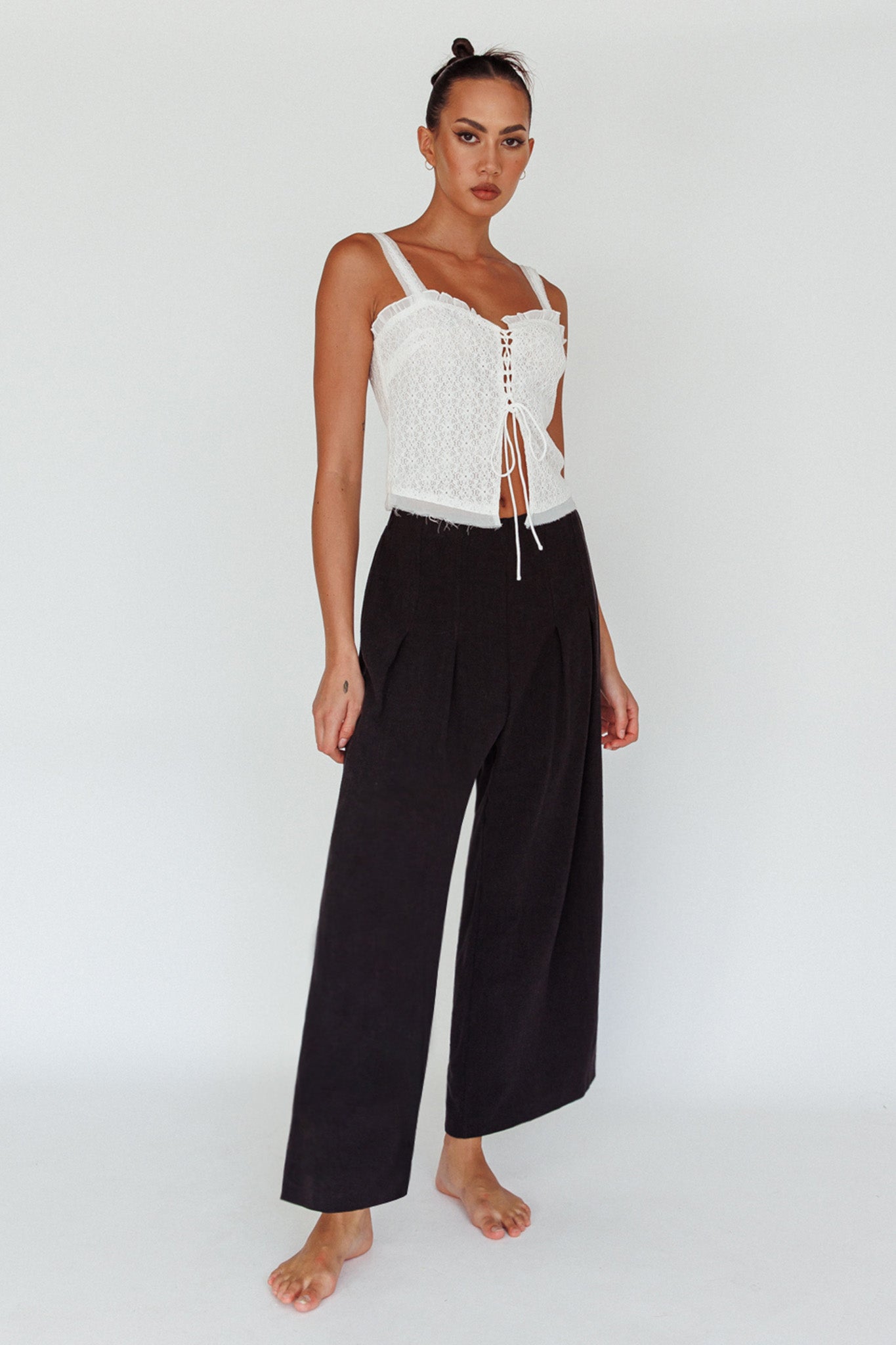 Backstage Pleated Wide Leg Pants Black by Selfie Leslie