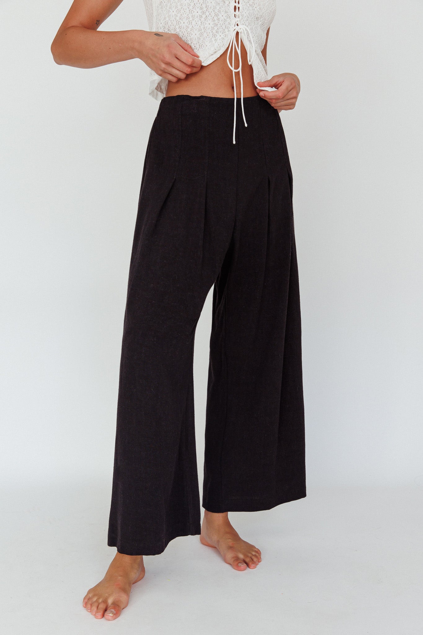 Backstage Pleated Wide Leg Pants Black by Selfie Leslie