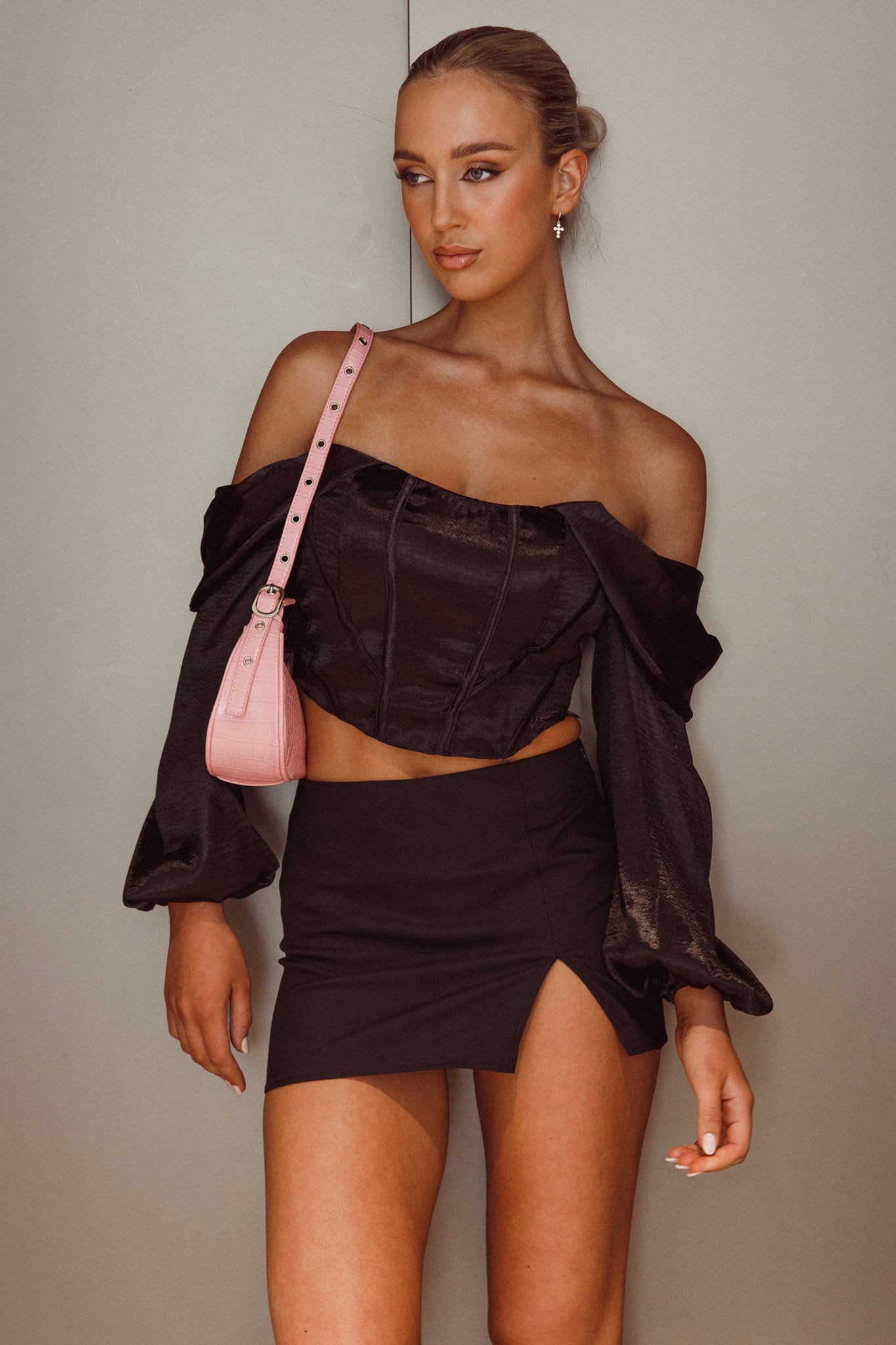 Elouise Off-Shoulder Long Sleeve Top Black by Selfie Leslie