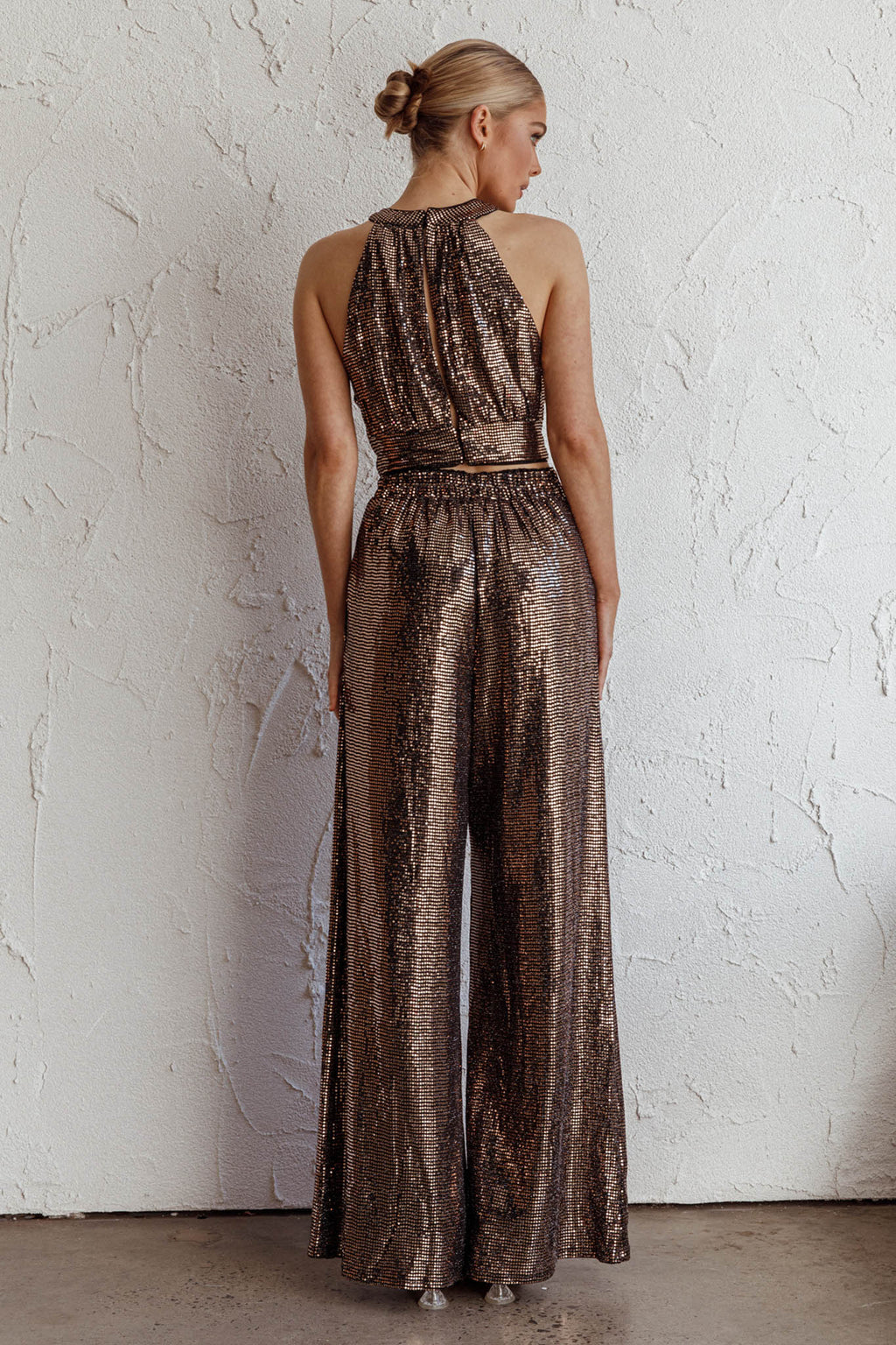 Anything Goes Wide Leg Metallic Pants Gold by Selfie Leslie