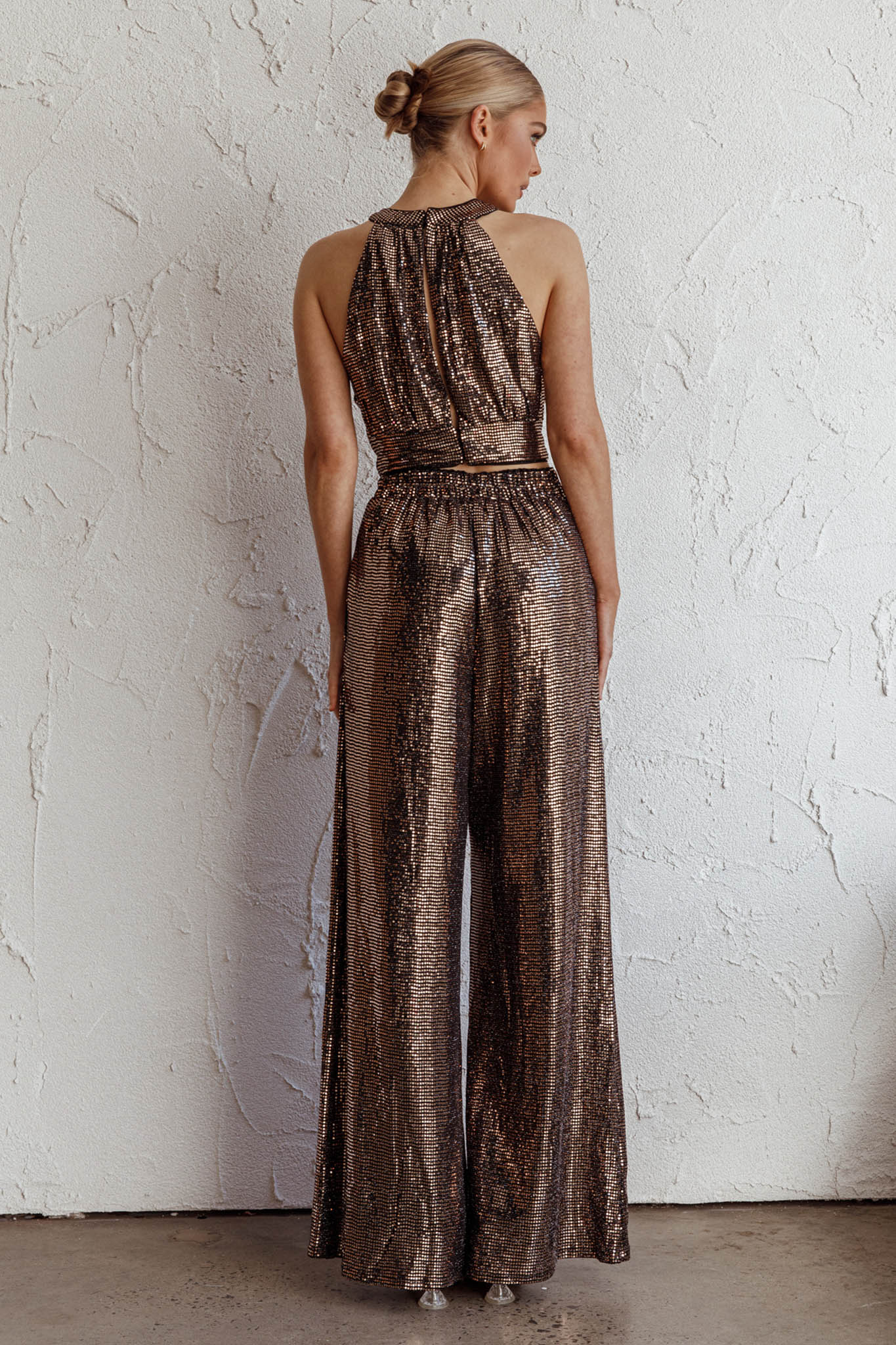 Anything Goes Wide Leg Metallic Pants Gold by Selfie Leslie