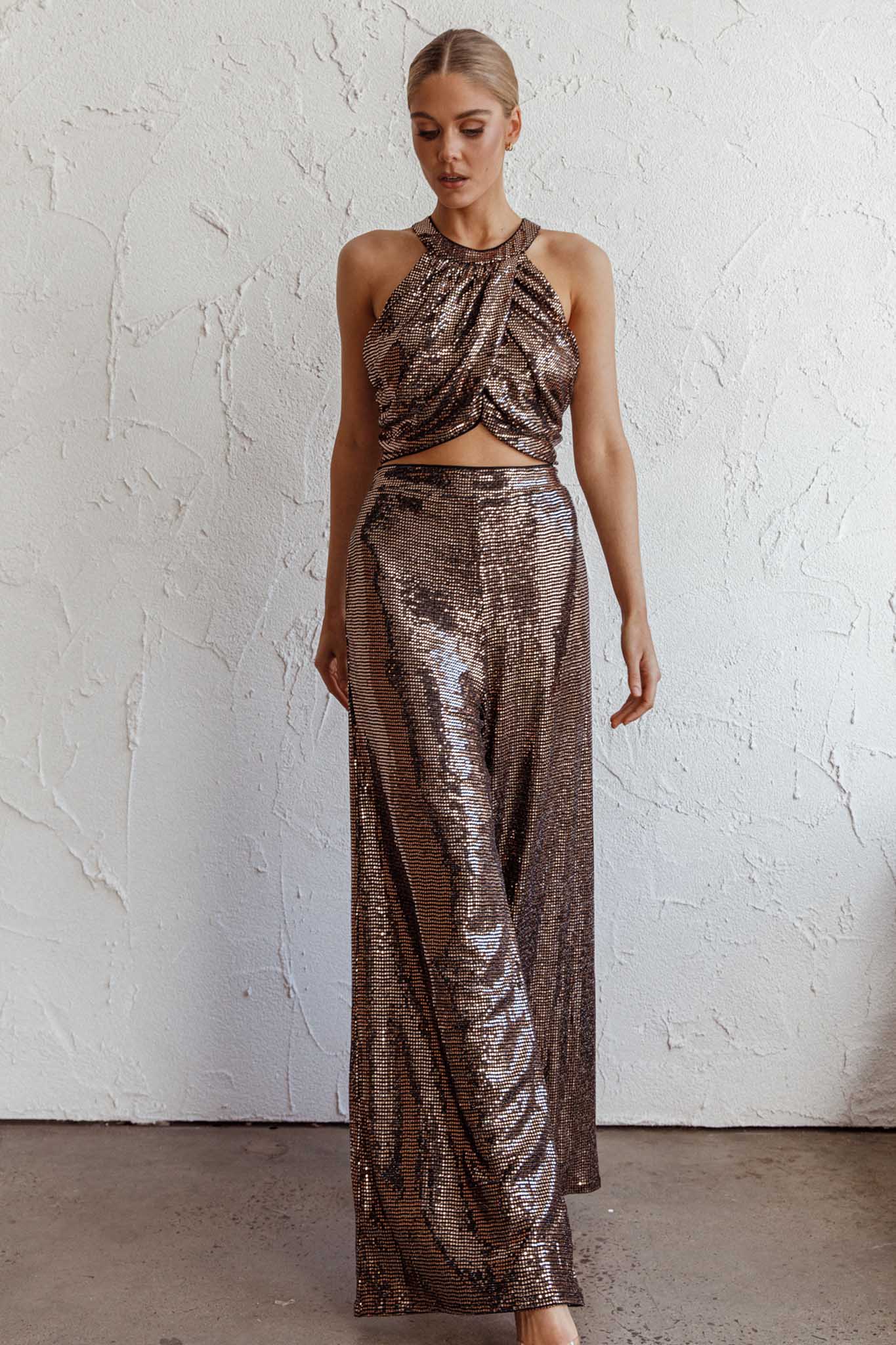 Anything Goes Wide Leg Metallic Pants Gold by Selfie Leslie