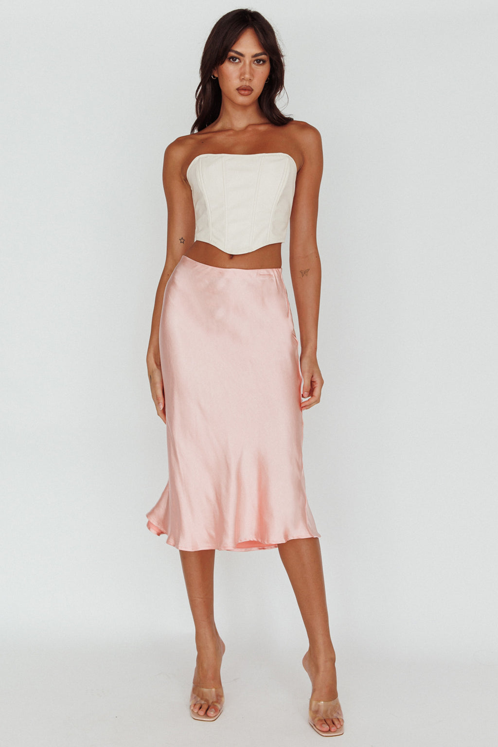 Daze Satin Midi Skirt Pink by Selfie Leslie