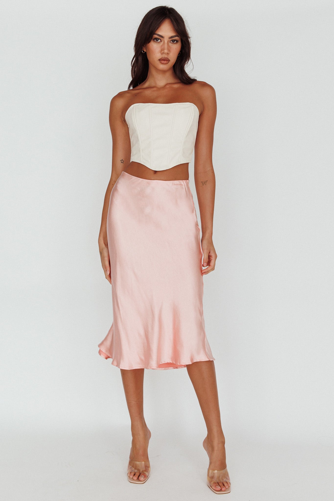 Daze Satin Midi Skirt Pink by Selfie Leslie