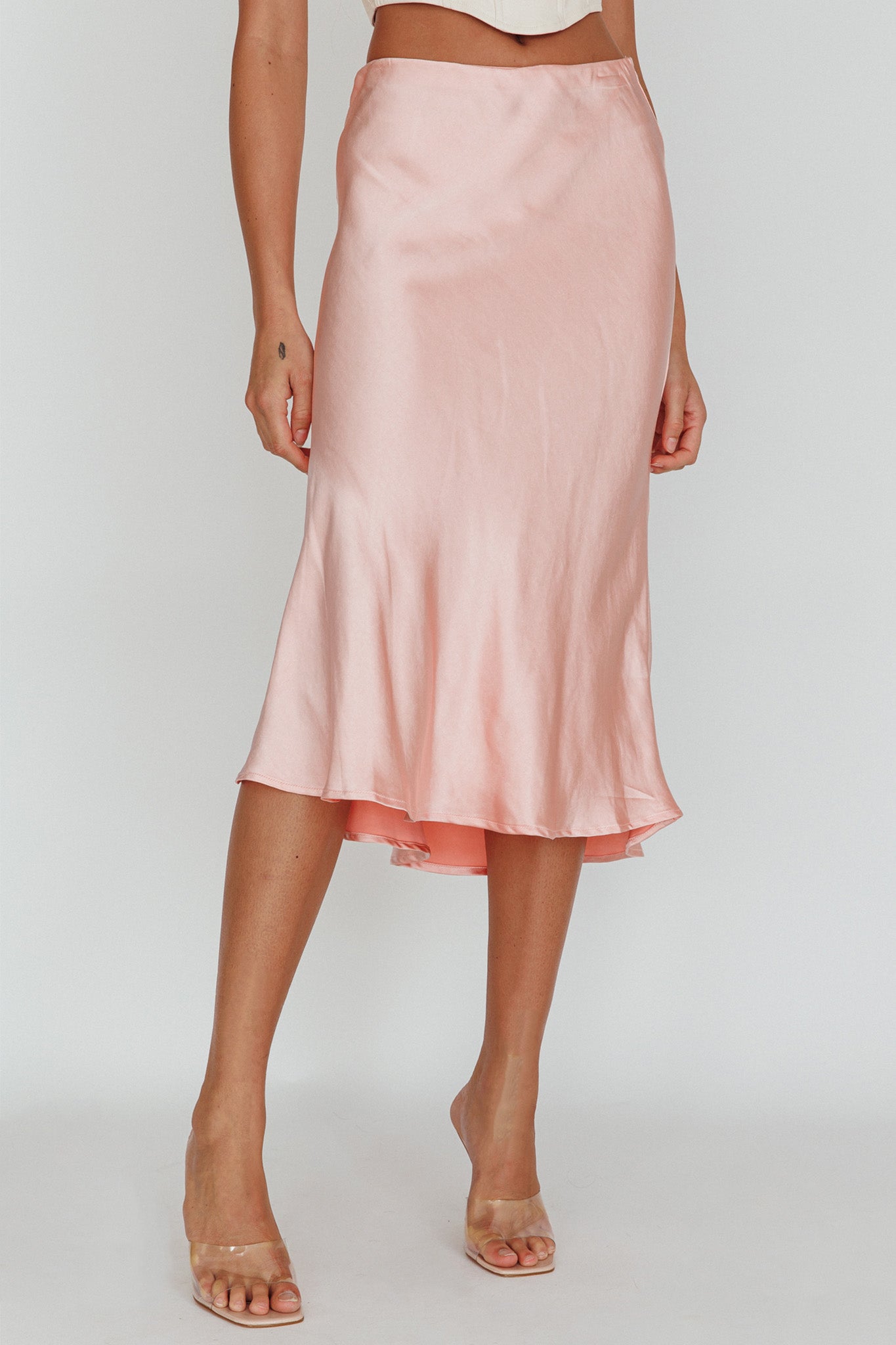 Daze Satin Midi Skirt Pink by Selfie Leslie