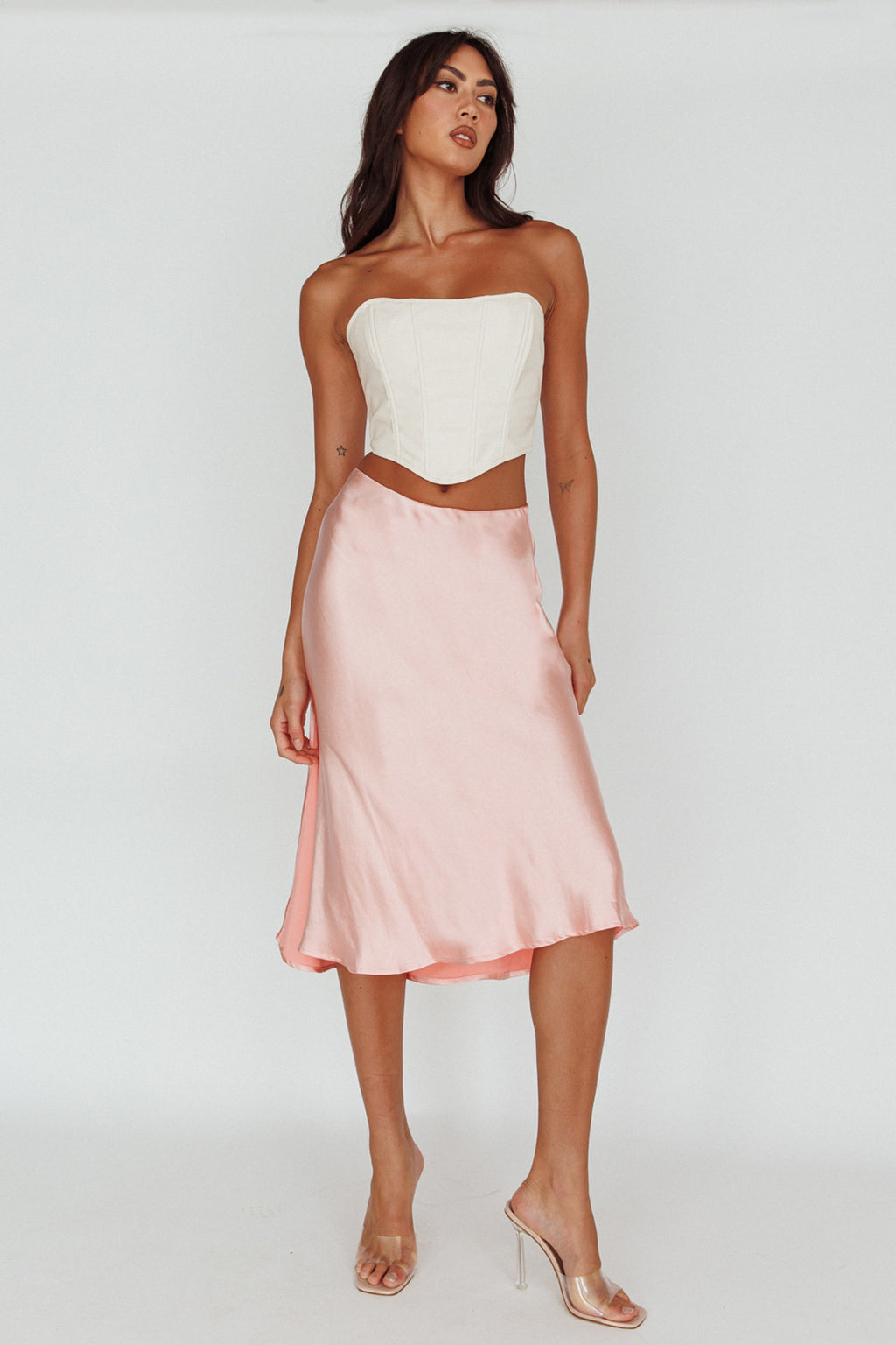 Daze Satin Midi Skirt Pink by Selfie Leslie