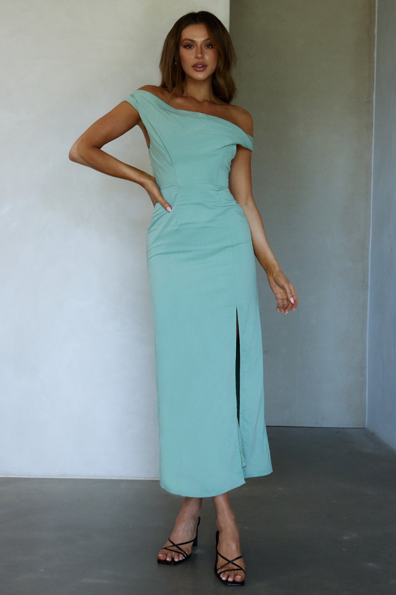 Miriam On-Off Shoulder Midi Dress Pistachio by Selfie Leslie