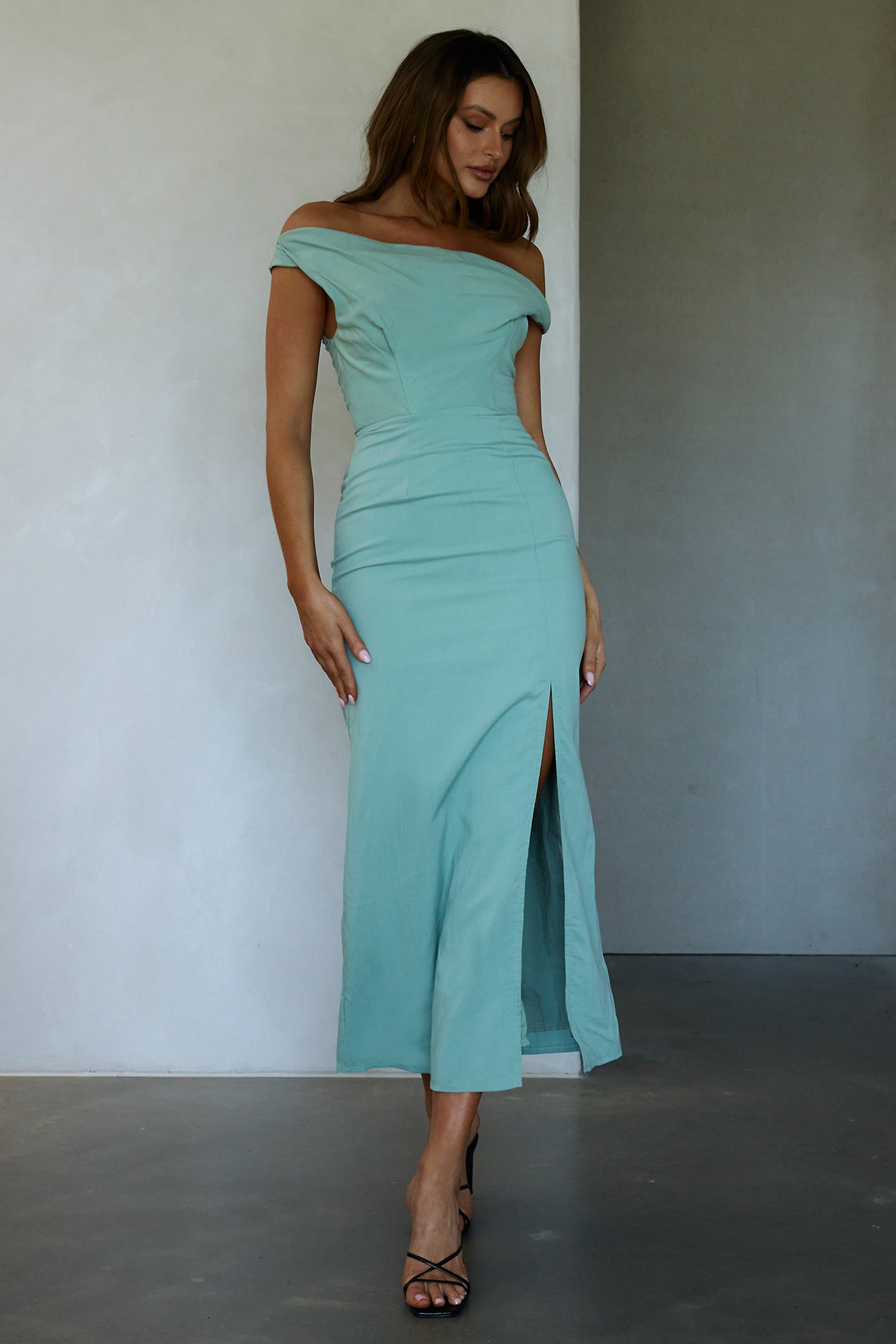 Miriam On-Off Shoulder Midi Dress Pistachio by Selfie Leslie