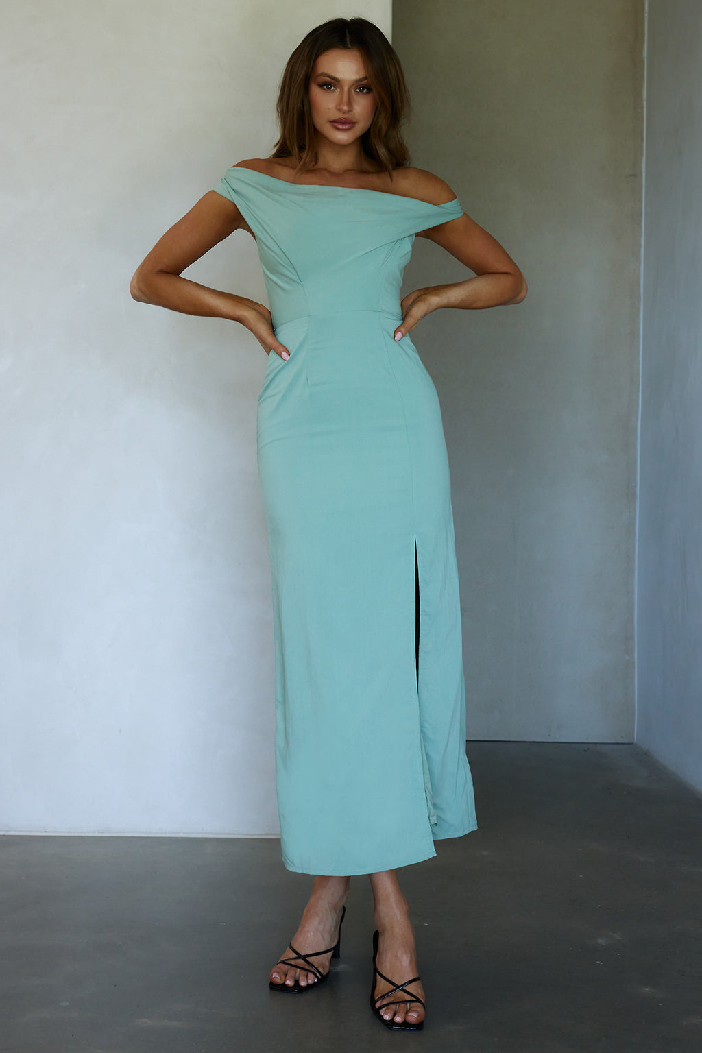 Miriam On-Off Shoulder Midi Dress Pistachio by Selfie Leslie