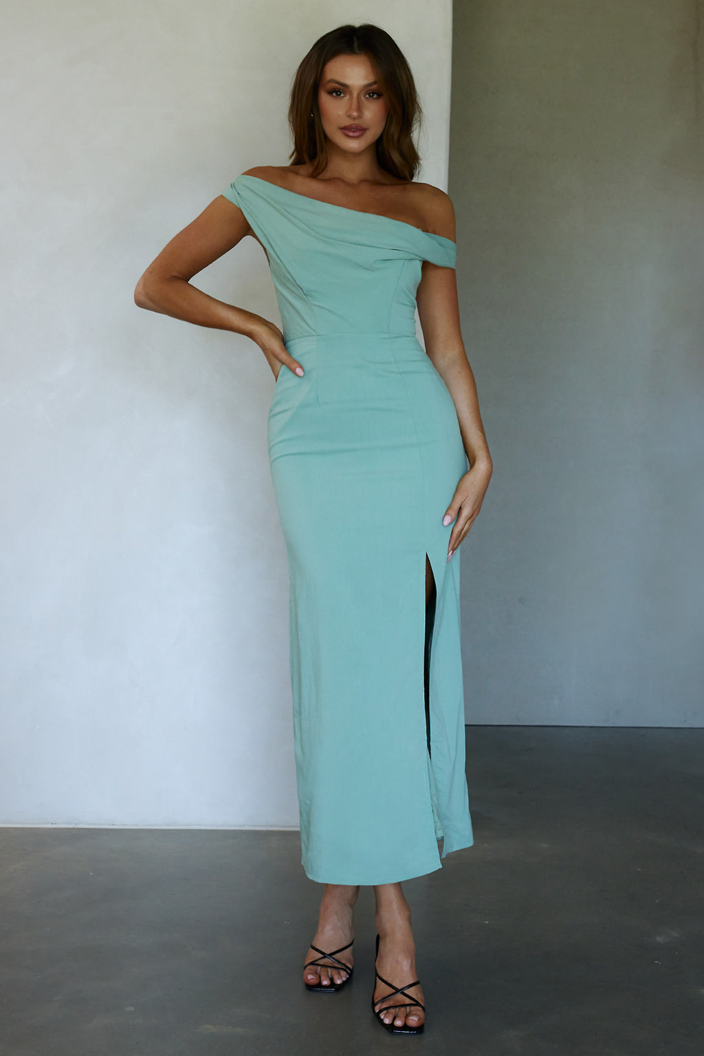 Miriam On-Off Shoulder Midi Dress Pistachio by Selfie Leslie