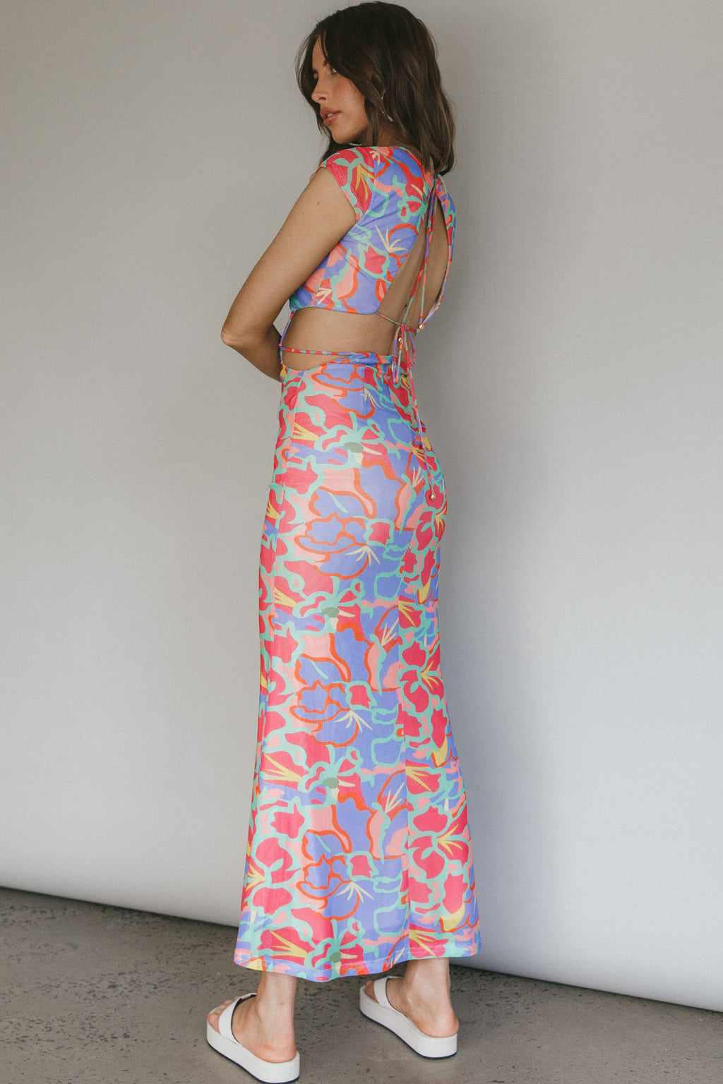 Capri Cap Sleeve String Maxi Dress Blue/Red by Selfie Leslie