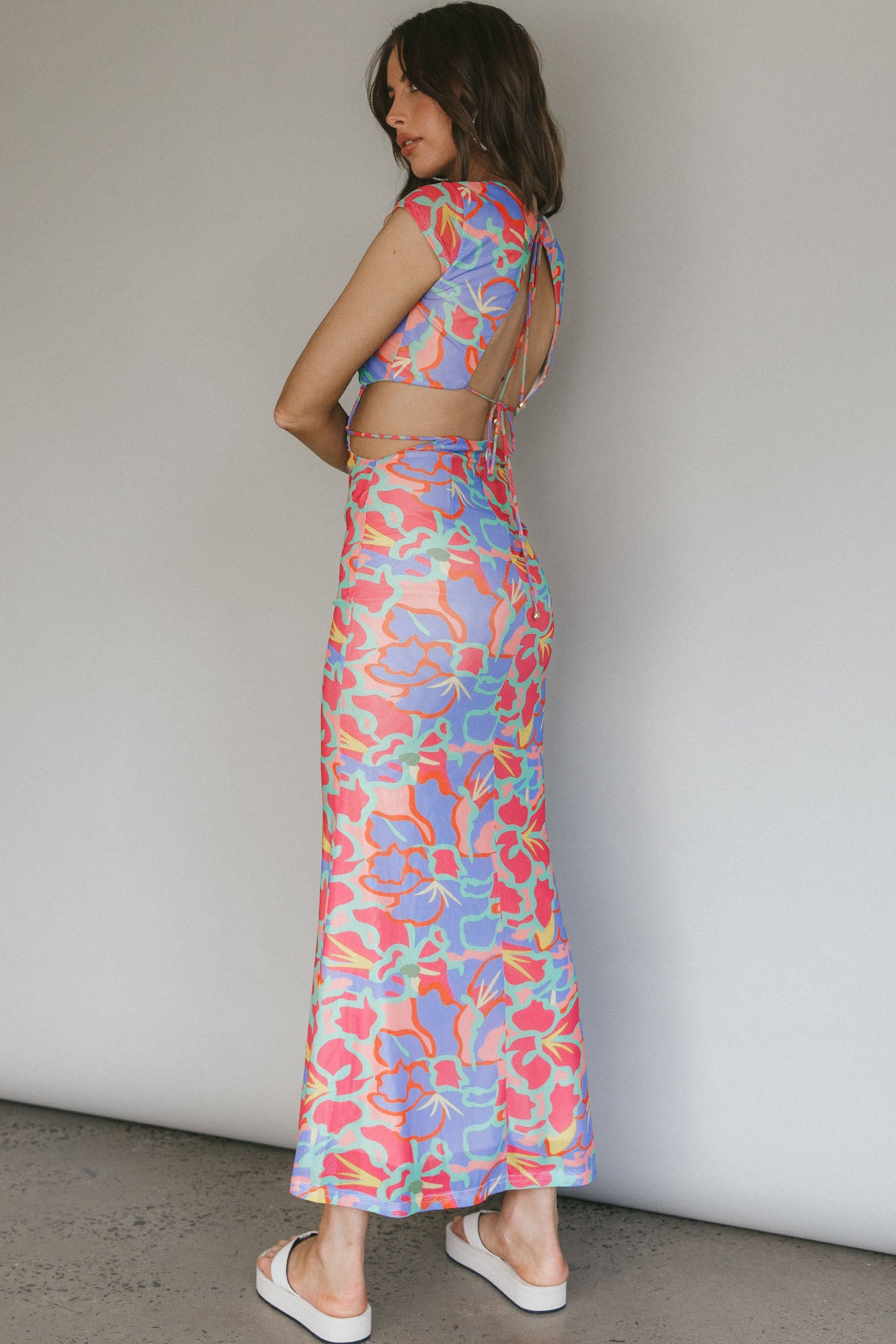 Capri Cap Sleeve String Maxi Dress Blue/Red by Selfie Leslie