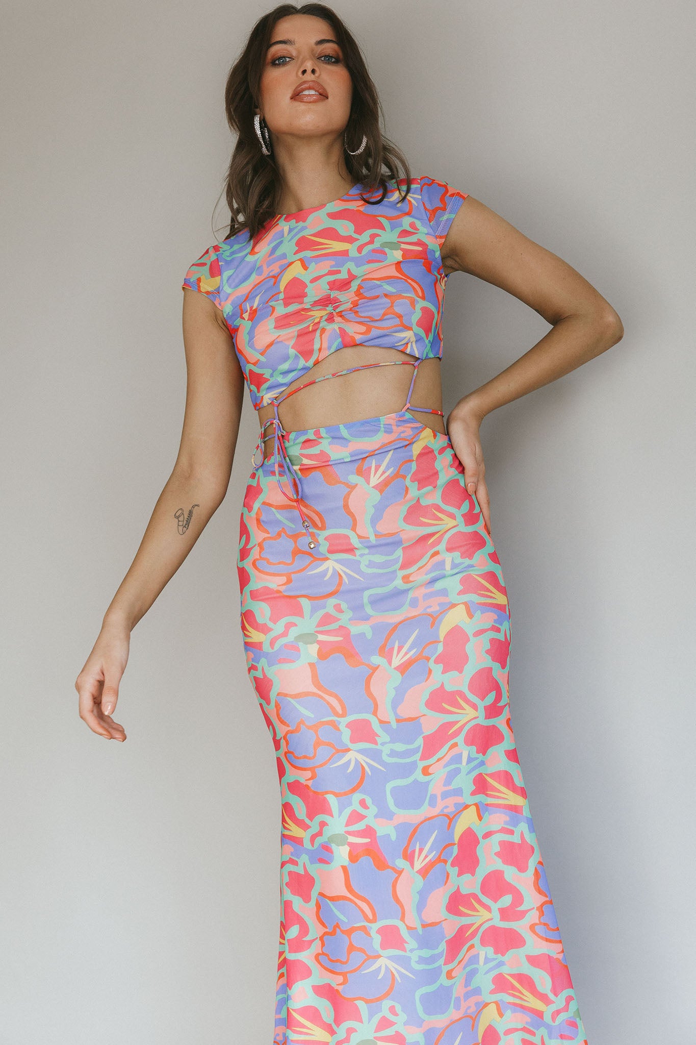 Capri Cap Sleeve String Maxi Dress Blue/Red by Selfie Leslie