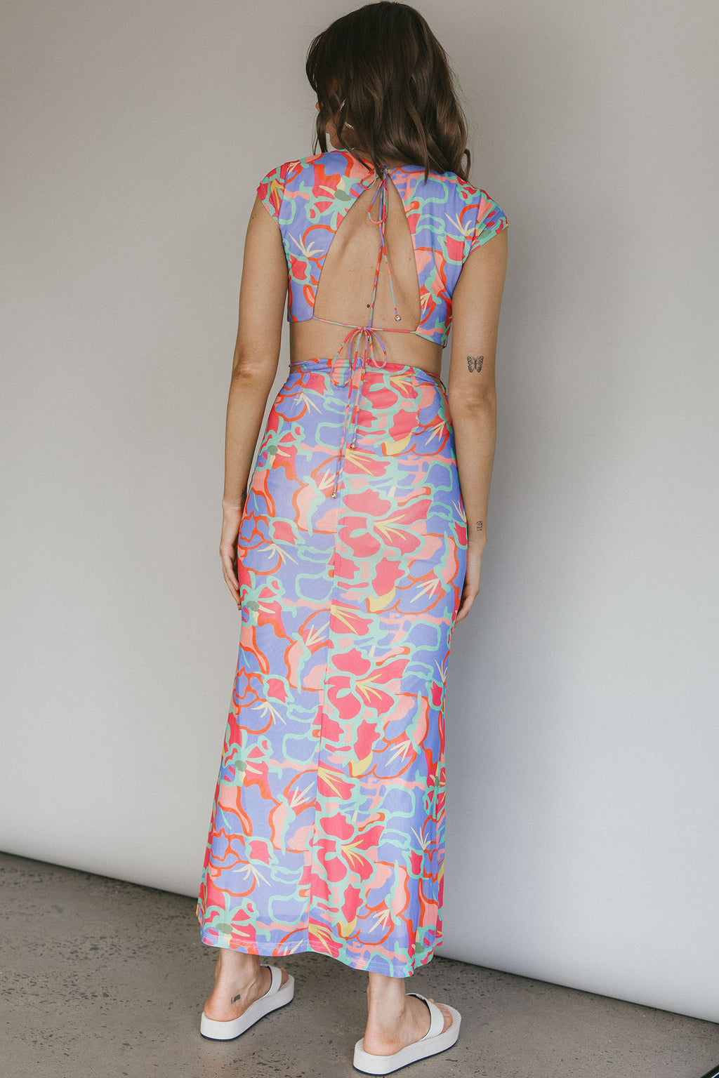Capri Cap Sleeve String Maxi Dress Blue/Red by Selfie Leslie