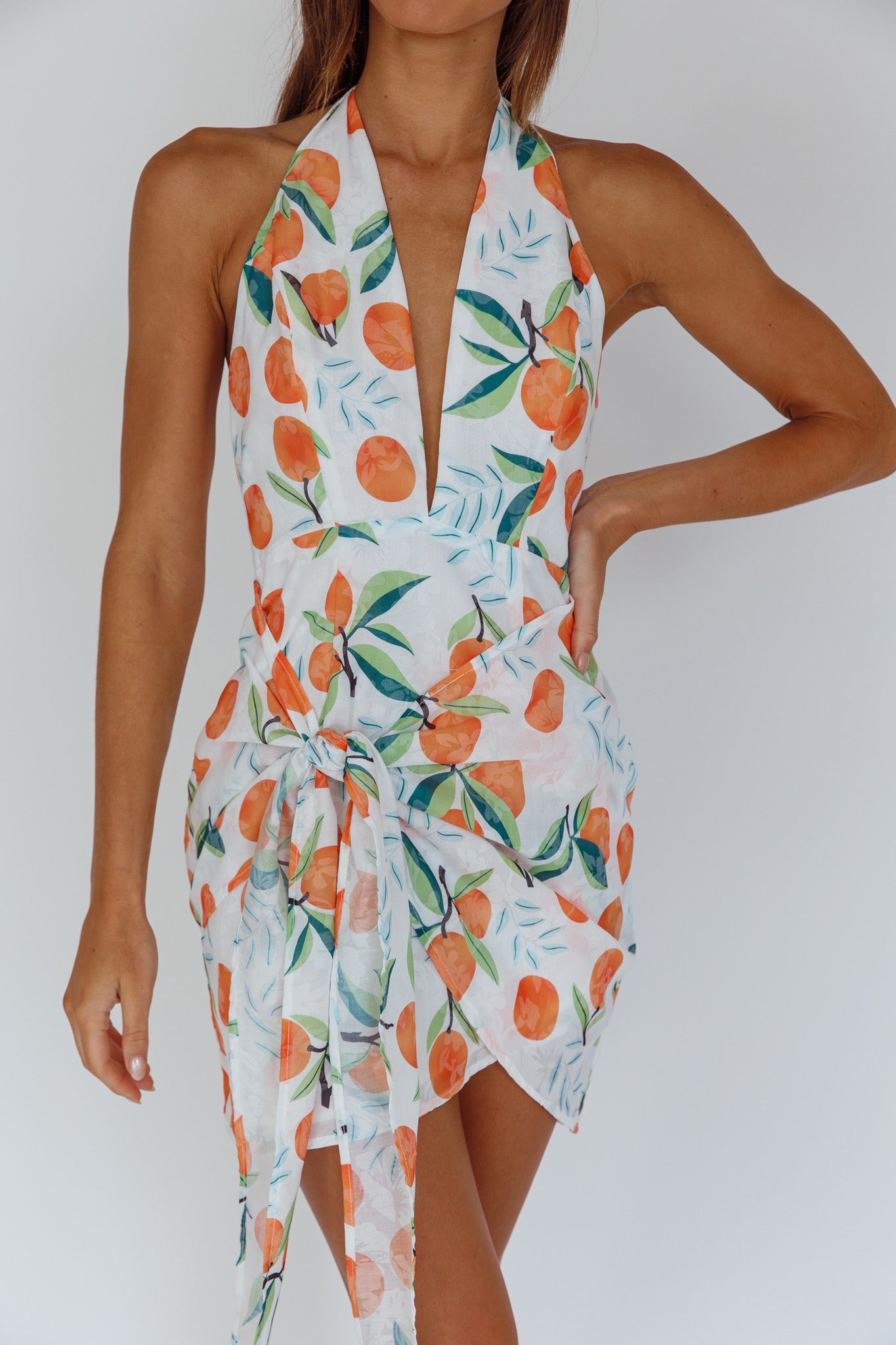 Euro Trip Halter Wrap Mini Dress Orange by Selfie Leslie