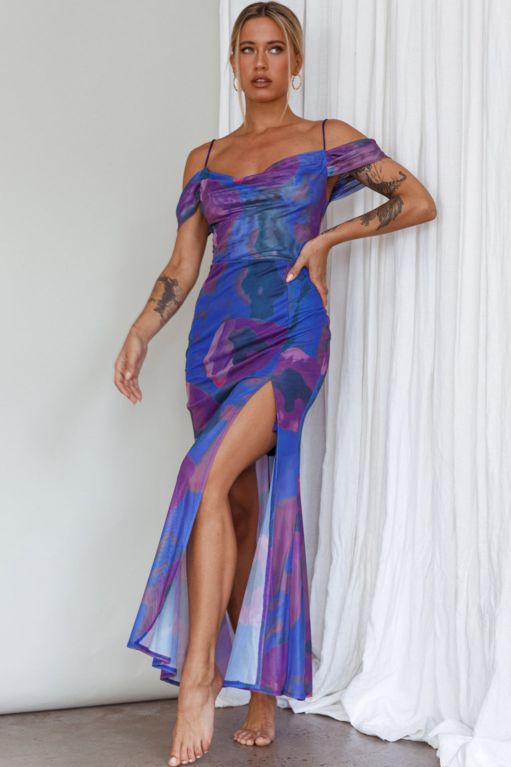 Arcadia Off-Shoulder Sleeve Midi Dress Blue by Selfie Leslie