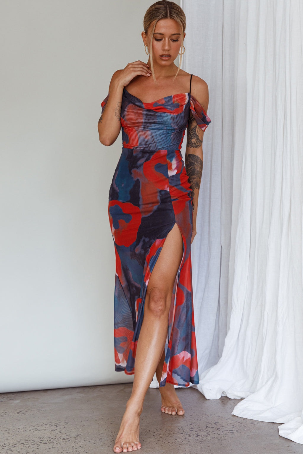 Arcadia Off-Shoulder Sleeve Midi Dress Red by Selfie Leslie