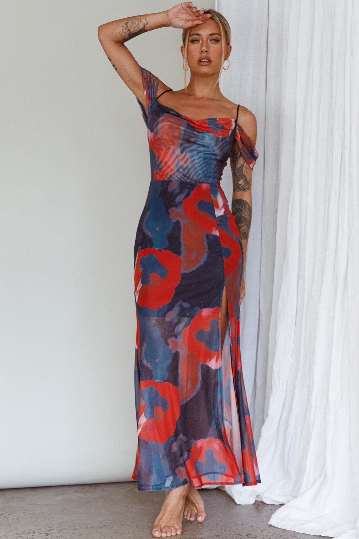 Arcadia Off-Shoulder Sleeve Midi Dress Red by Selfie Leslie