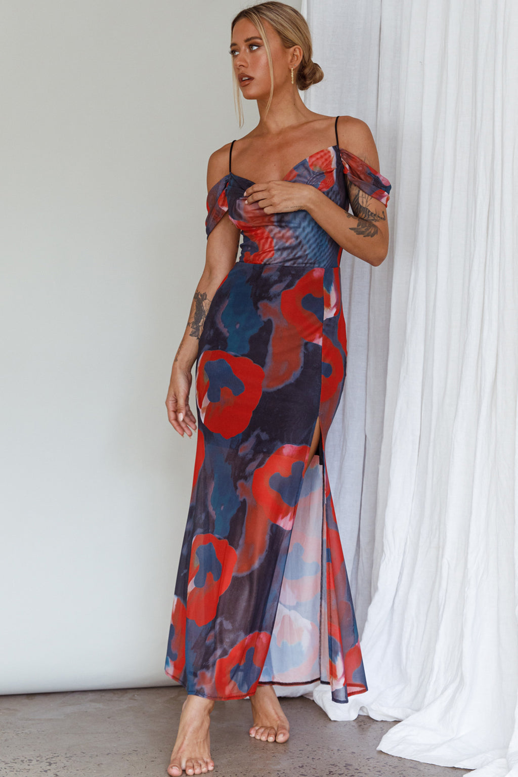 Arcadia Off-Shoulder Sleeve Midi Dress Red by Selfie Leslie