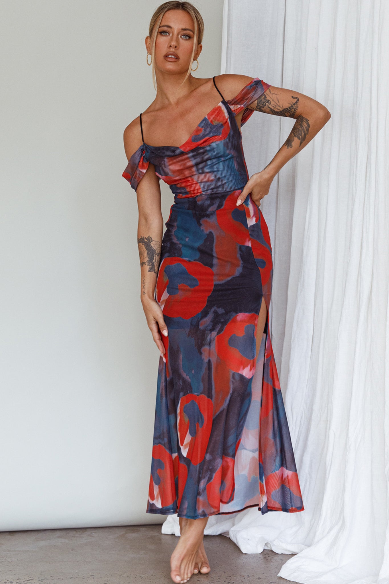 Arcadia Off-Shoulder Sleeve Midi Dress Red by Selfie Leslie