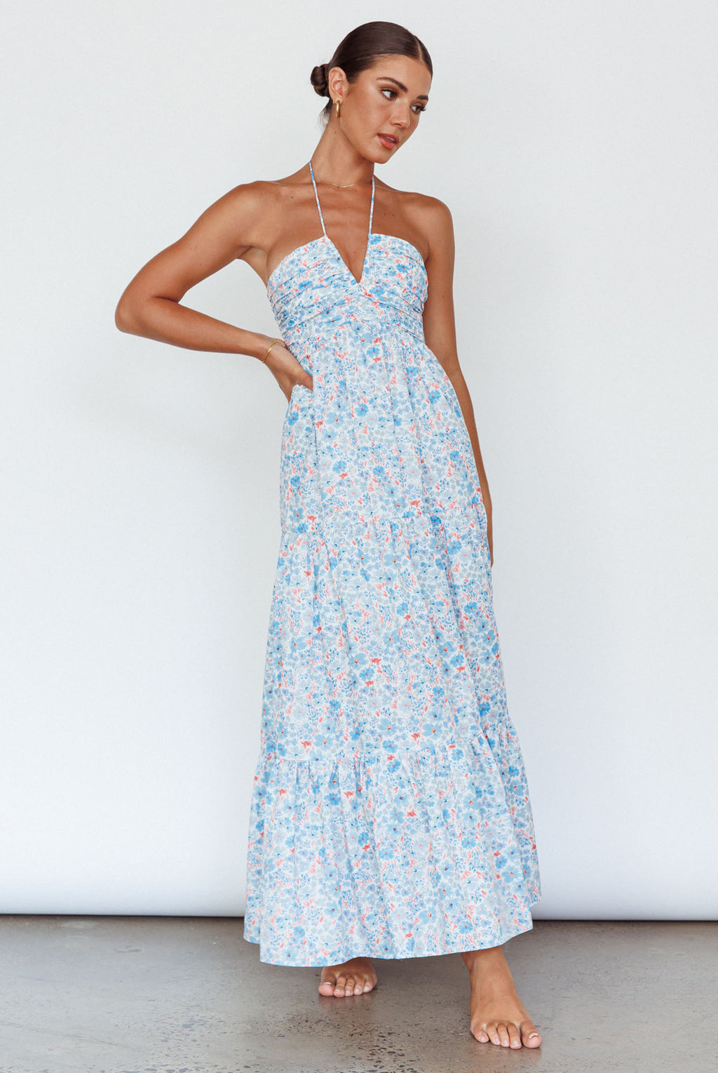 Asiah Halterneck Maxi Dress Flowers Blue by Selfie Leslie
