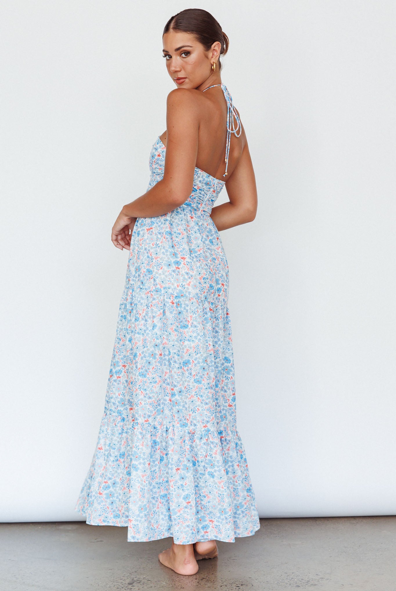 Shop the Asiah Halterneck Maxi Dress Flowers Blue | Selfie Leslie
