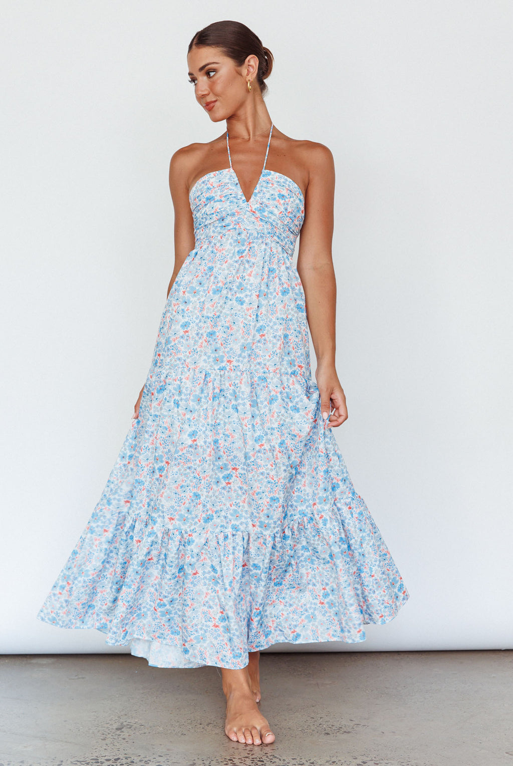 Asiah Halterneck Maxi Dress Flowers Blue by Selfie Leslie