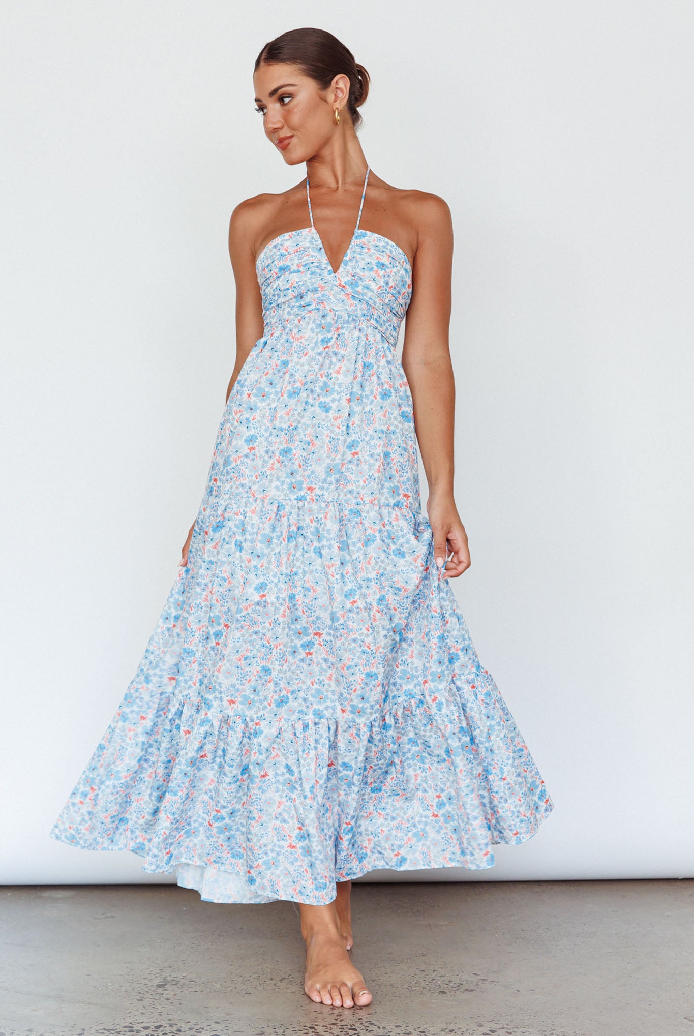 Asiah Halterneck Maxi Dress Flowers Blue by Selfie Leslie
