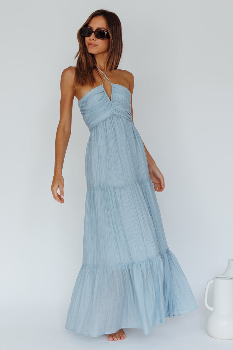 Shop the Asiah Halterneck Maxi Dress Ice Blue | Selfie Leslie